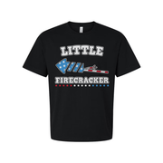 Little Firecracker Patriotic Graphic T Shirt With Stars And Stripes Rocket Design For Unisex