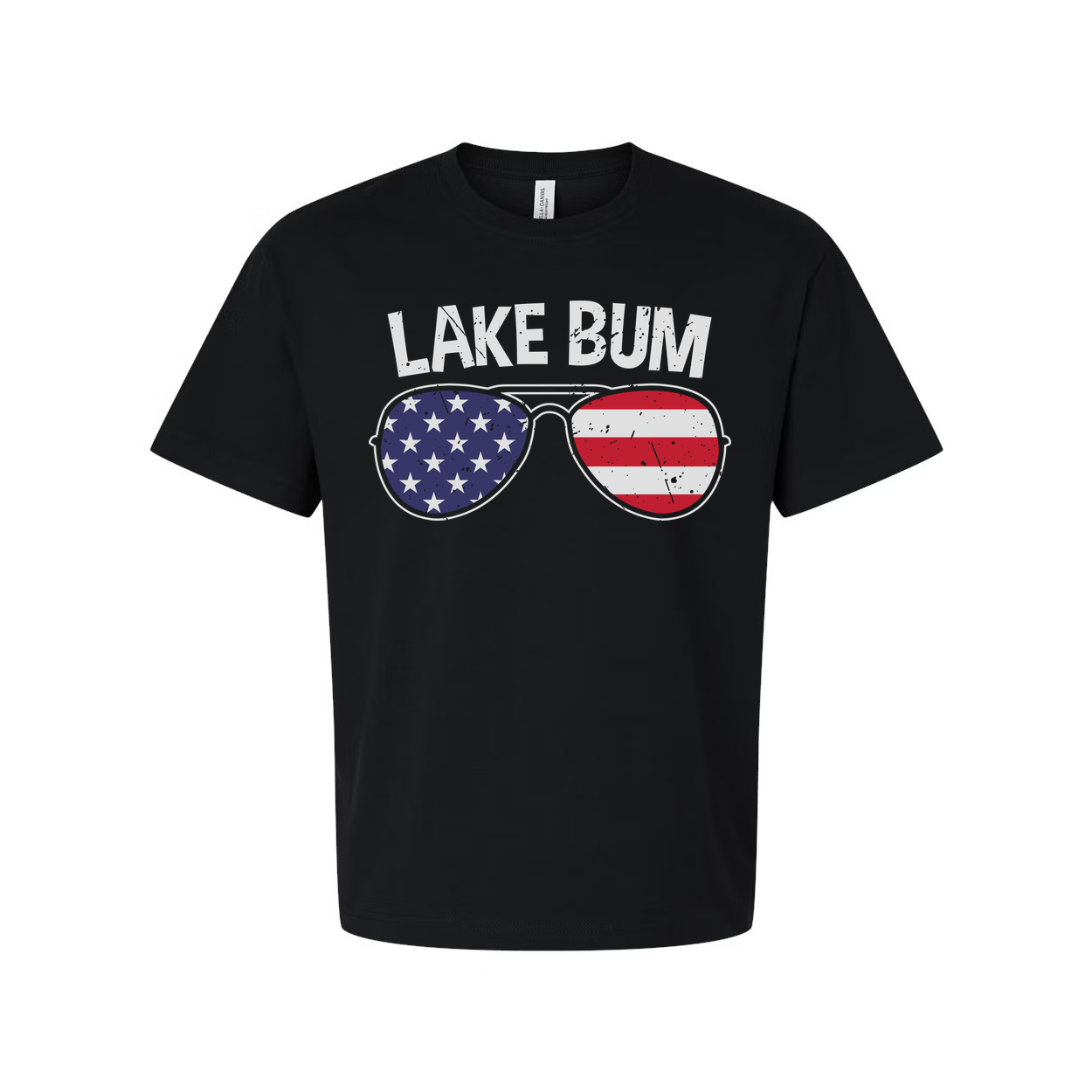 Lake Bum Unisex Crewneck T Shirt With American Flag Sunglasses Graphic Print On Front Design Artwork
