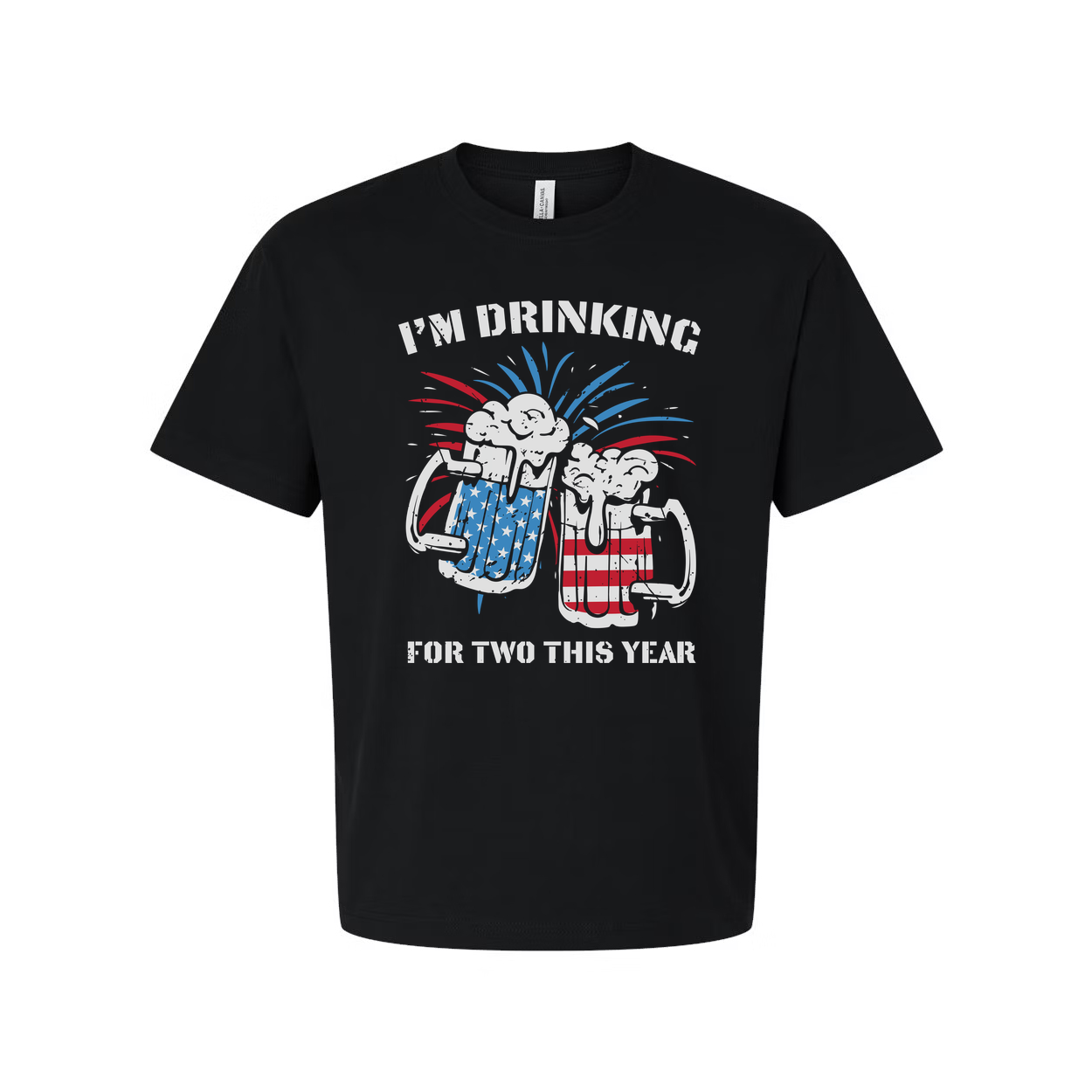 Patriotic Unisex T Shirt With American Flag Themed Beer Mugs And Fireworks Graphic