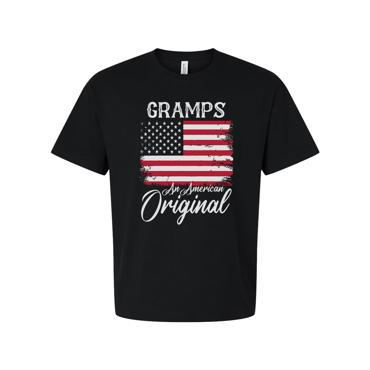 Gramps American Flag Distressed Graphic T Shirt With Original Script Typography For Patriotic Style