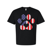 Unisex American Flag Paw Print T Shirt With Stars Stripes Pattern And Patriotic Design