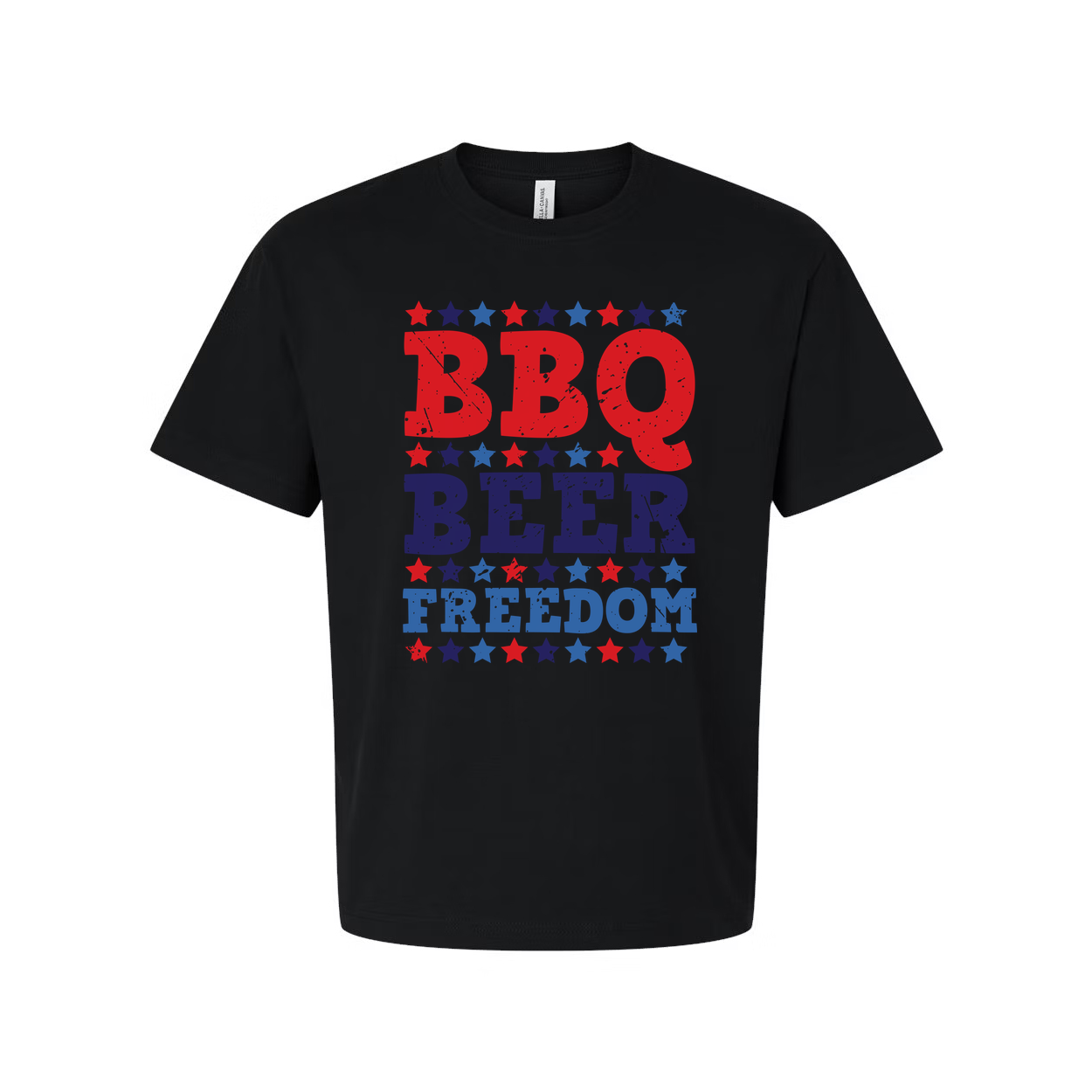 Patriotic BBQ Beer Freedom Graphic Tee for Unisex Adults with Red and Blue Star Pattern