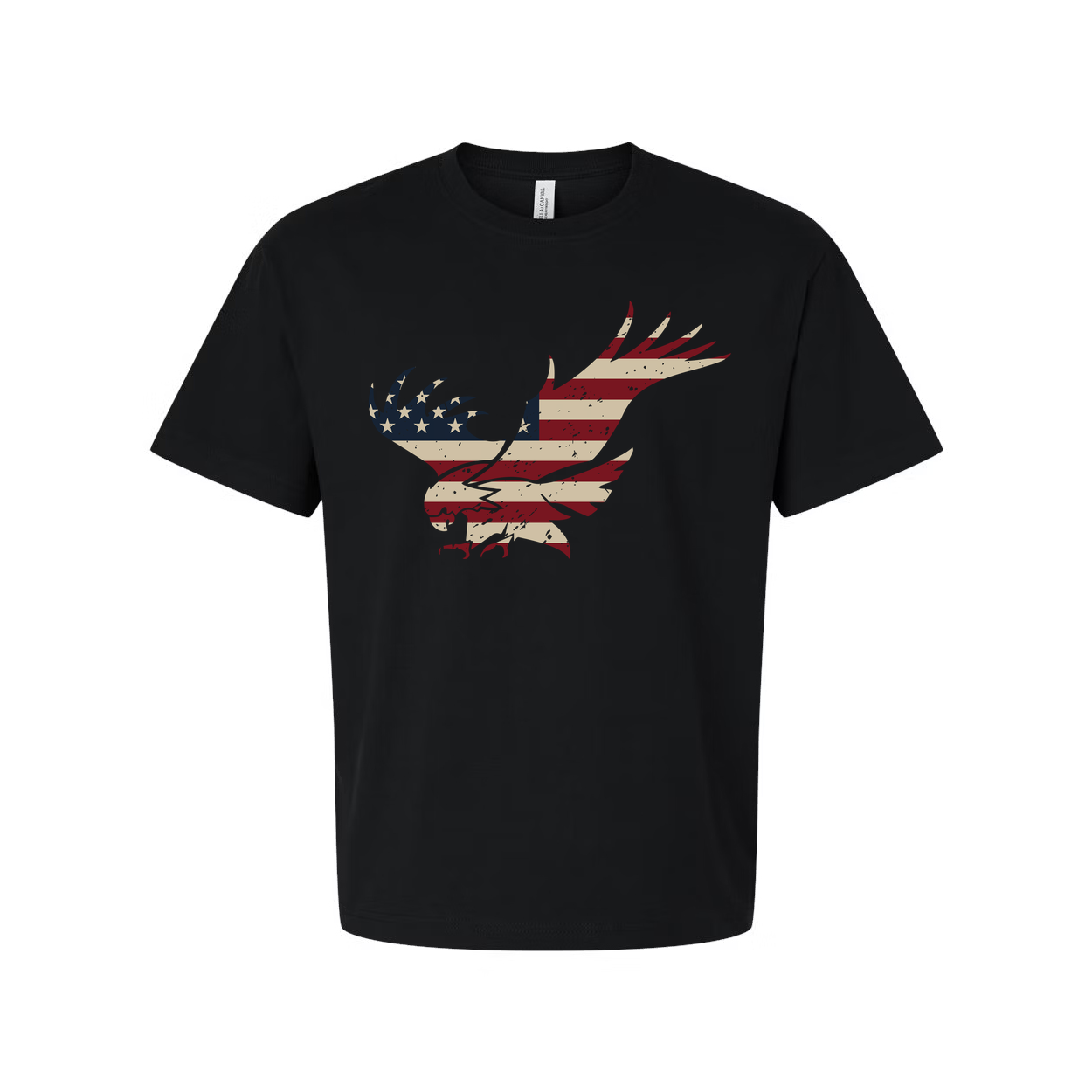 Unisex Short Sleeve Crew Neck T Shirt With Vintage Distressed American Flag Eagle Graphic