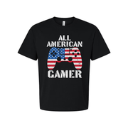 All American Gamer Graphic Tee Showcasing United States Flag Controller Artwork For Gamers