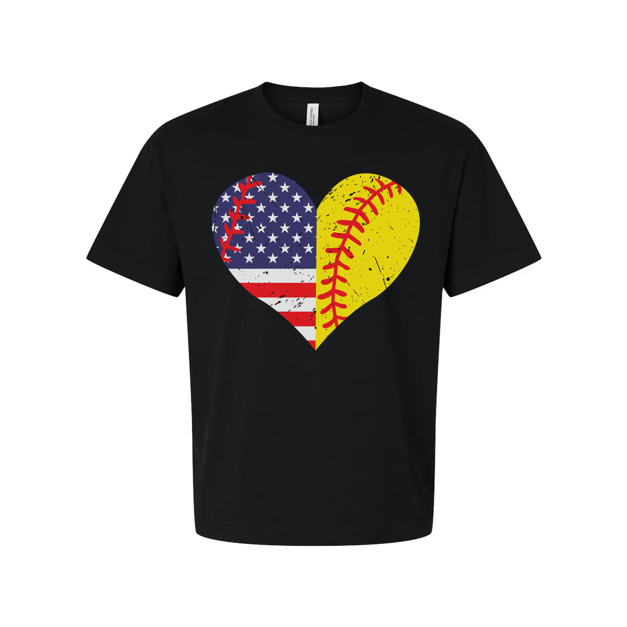 Heart Shape American Flag And Softball Graphic Tee