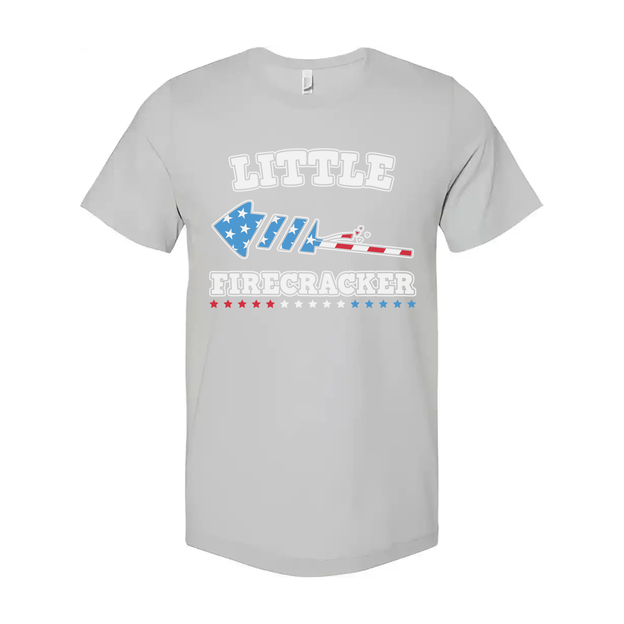 Little Firecracker Patriotic Graphic T Shirt With Stars And Stripes Rocket Design For Unisex
