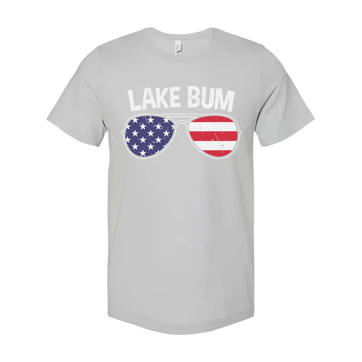 Lake Bum Unisex Crewneck T Shirt With American Flag Sunglasses Graphic Print On Front Design Artwork
