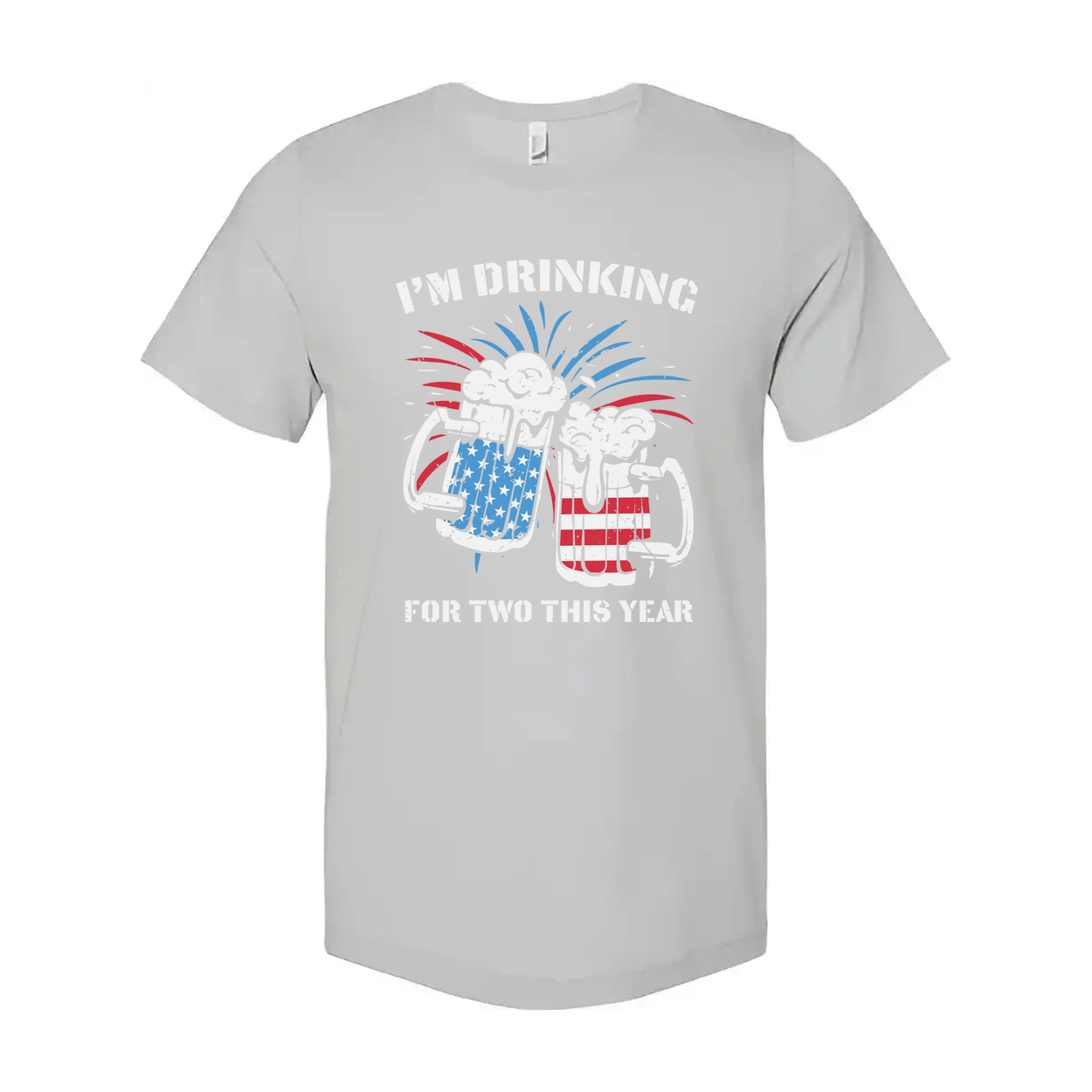 Patriotic Unisex T Shirt With American Flag Themed Beer Mugs And Fireworks Graphic