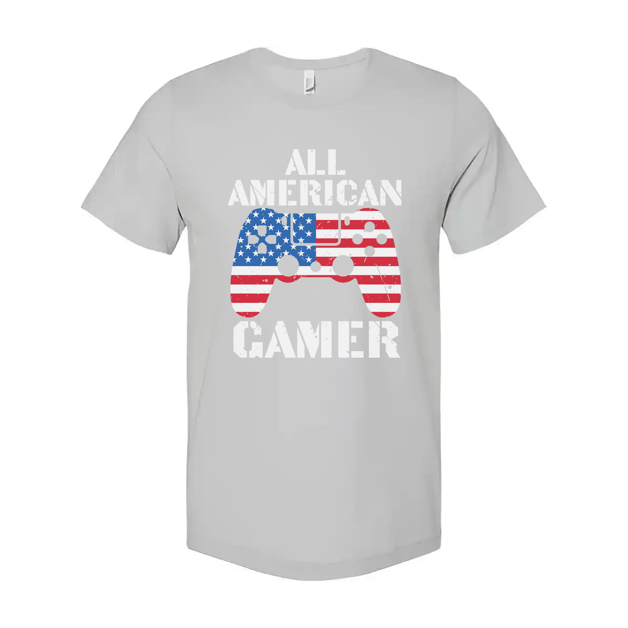 All American Gamer Graphic Tee Showcasing United States Flag Controller Artwork For Gamers