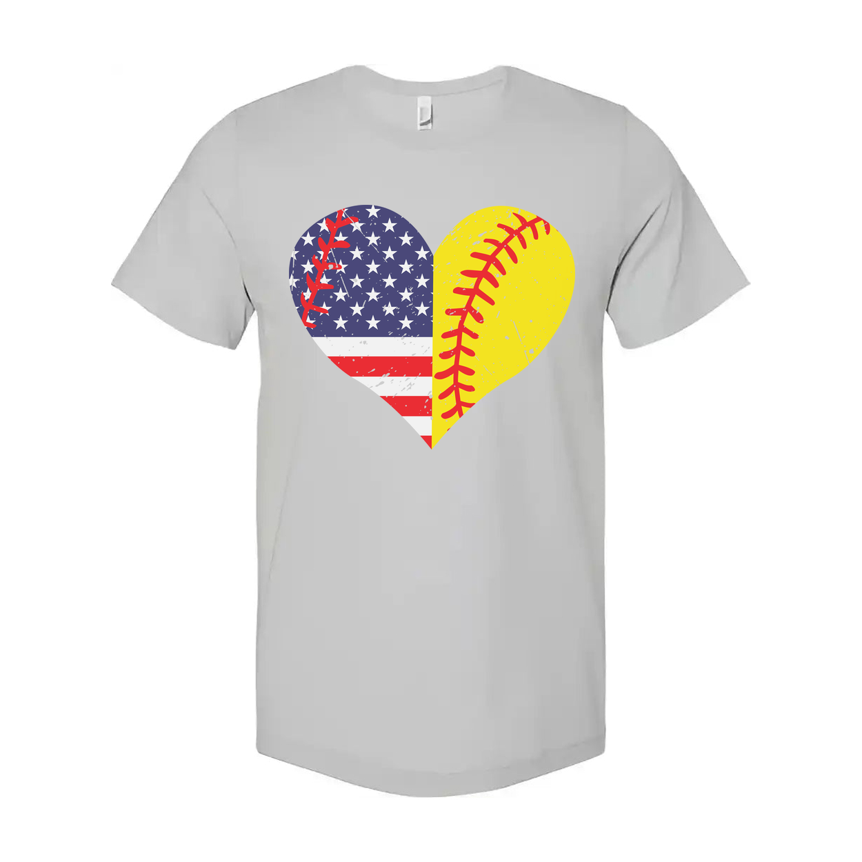 Heart Shape American Flag And Softball Graphic Tee