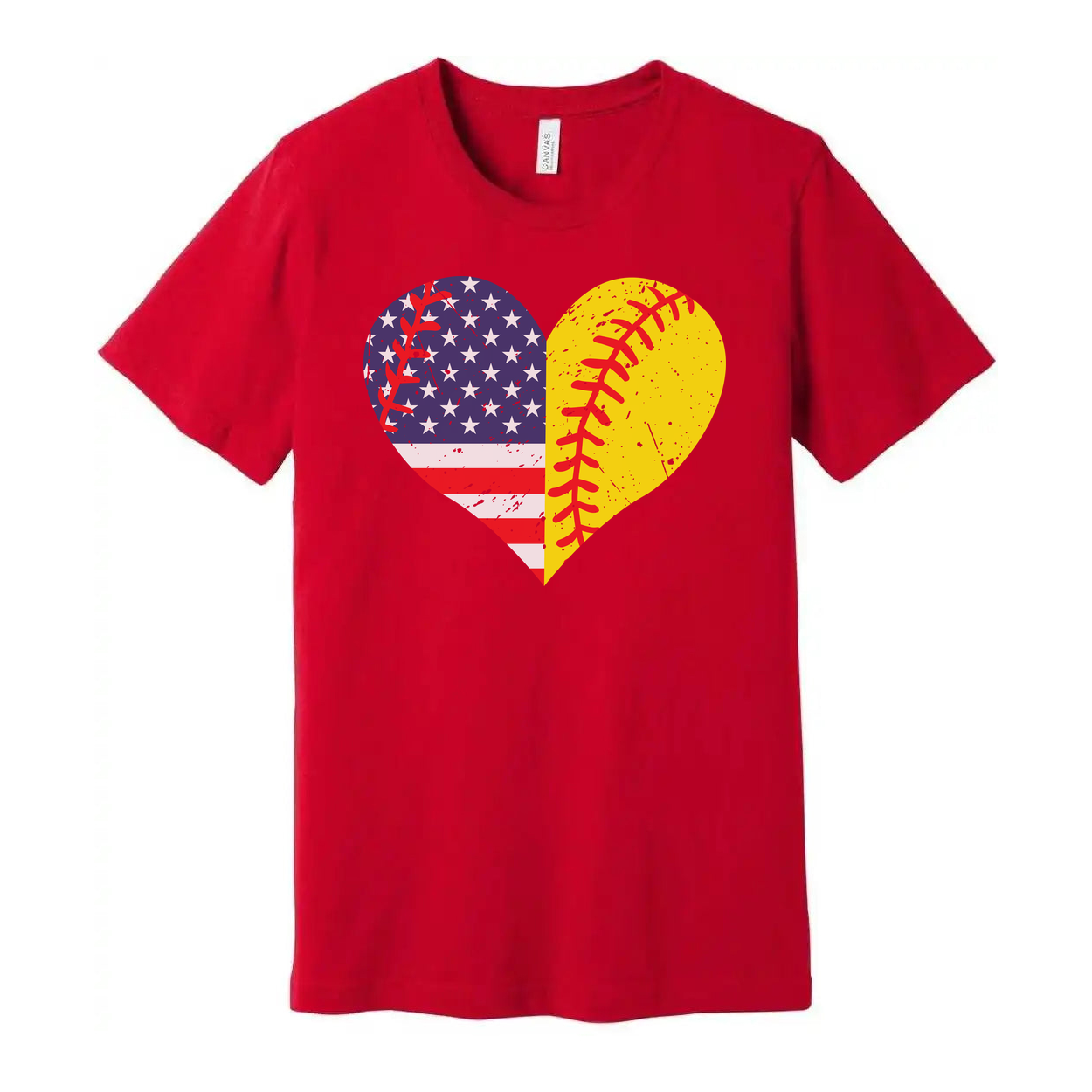 Heart Shape American Flag And Softball Graphic Tee