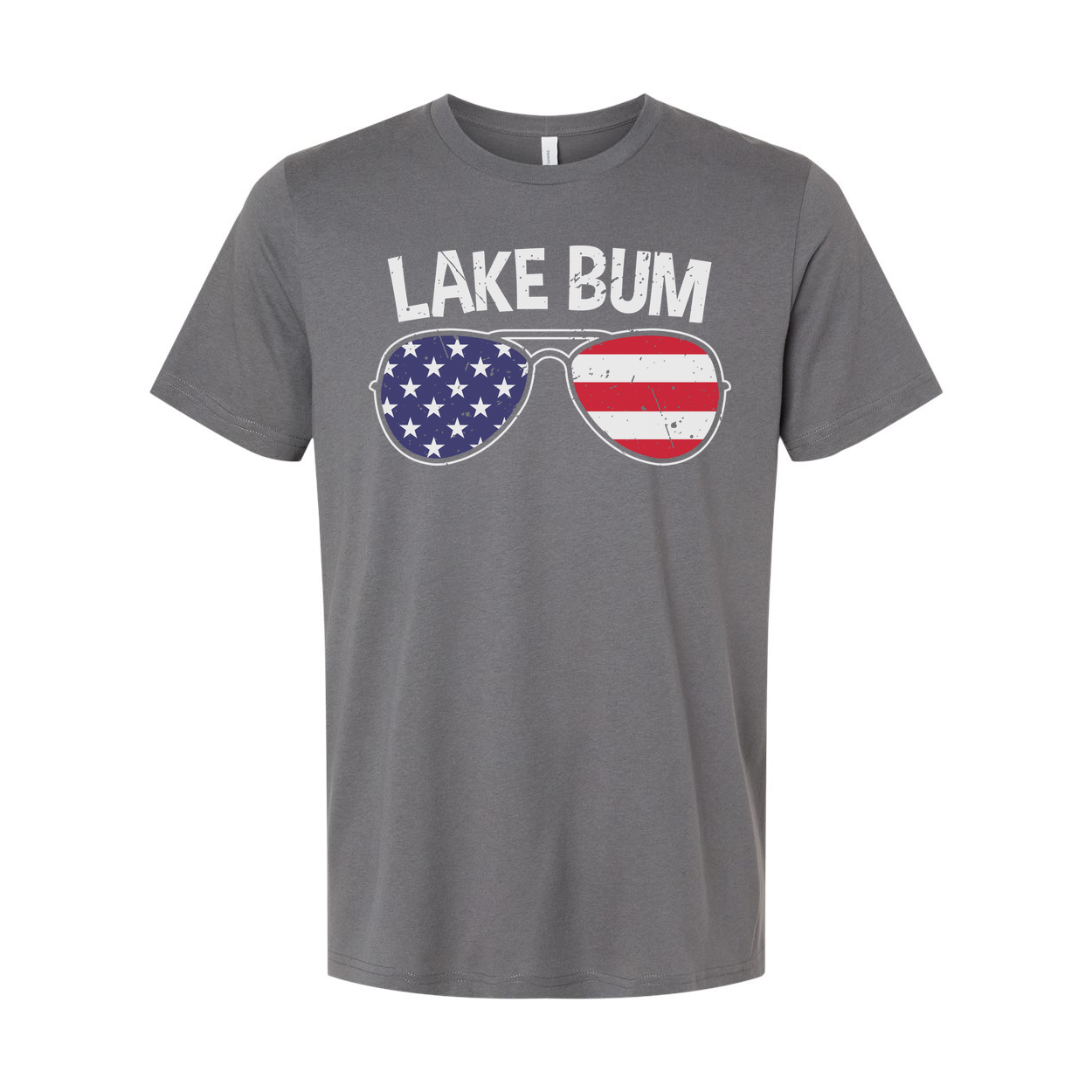Lake Bum Unisex Crewneck T Shirt With American Flag Sunglasses Graphic Print On Front Design Artwork