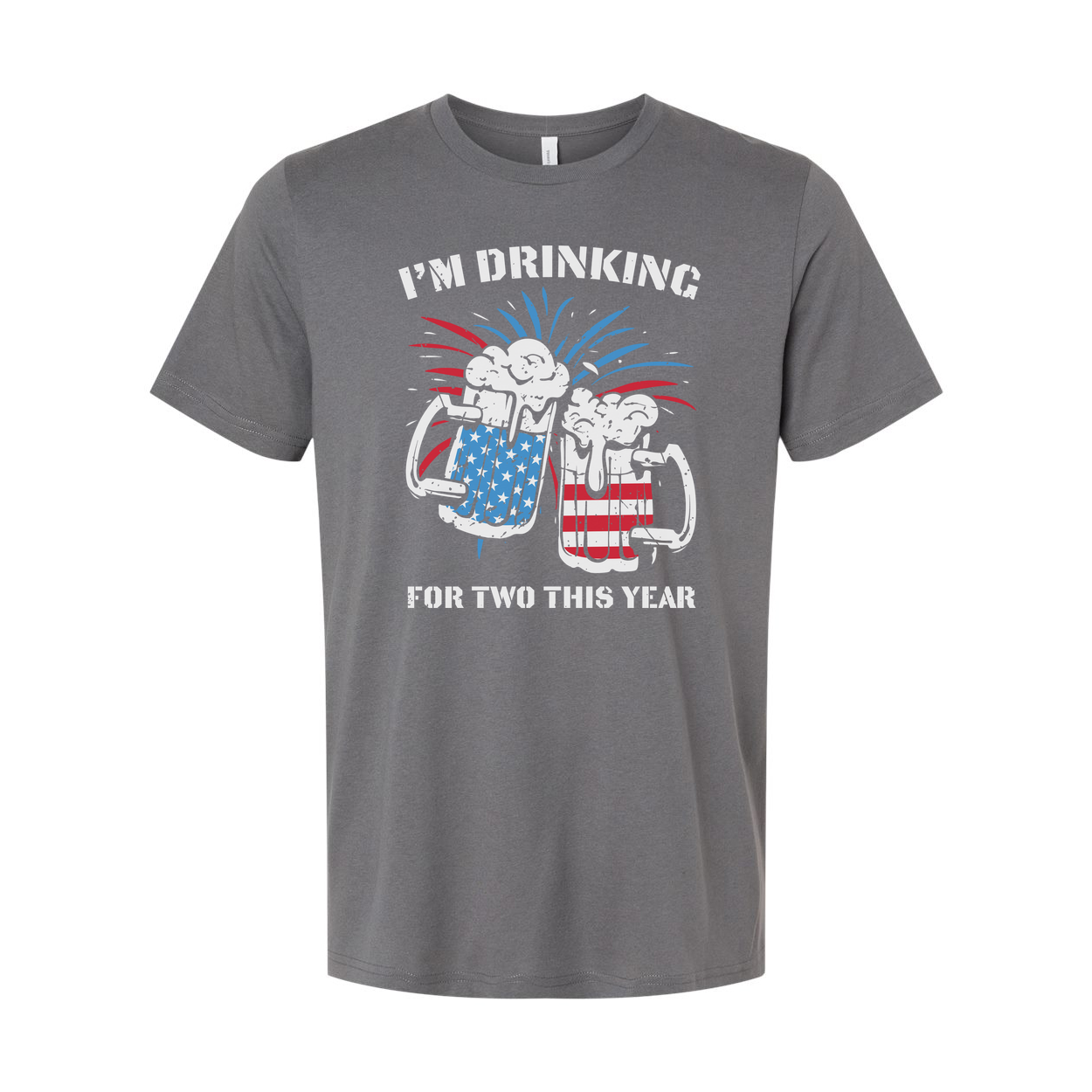 Patriotic Unisex T Shirt With American Flag Themed Beer Mugs And Fireworks Graphic