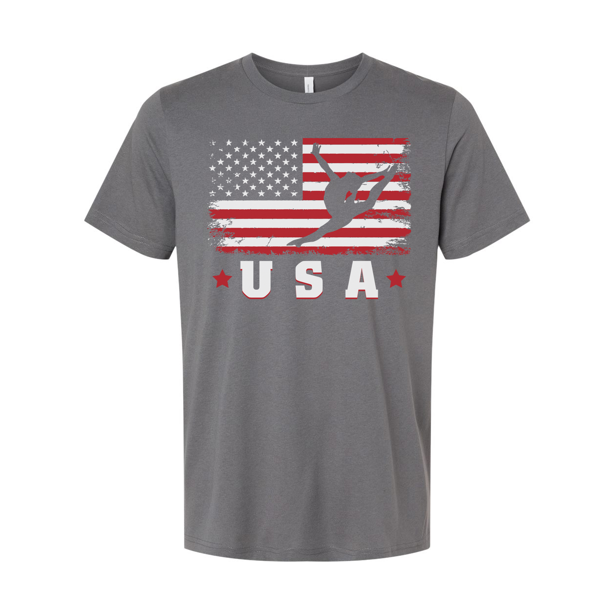 Unisex USA Flag Graphic T Shirt With Distressed Stripes And Dancer Silhouette On Front