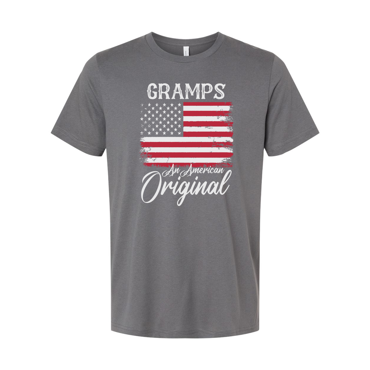 Gramps American Flag Distressed Graphic T Shirt With Original Script Typography For Patriotic Style