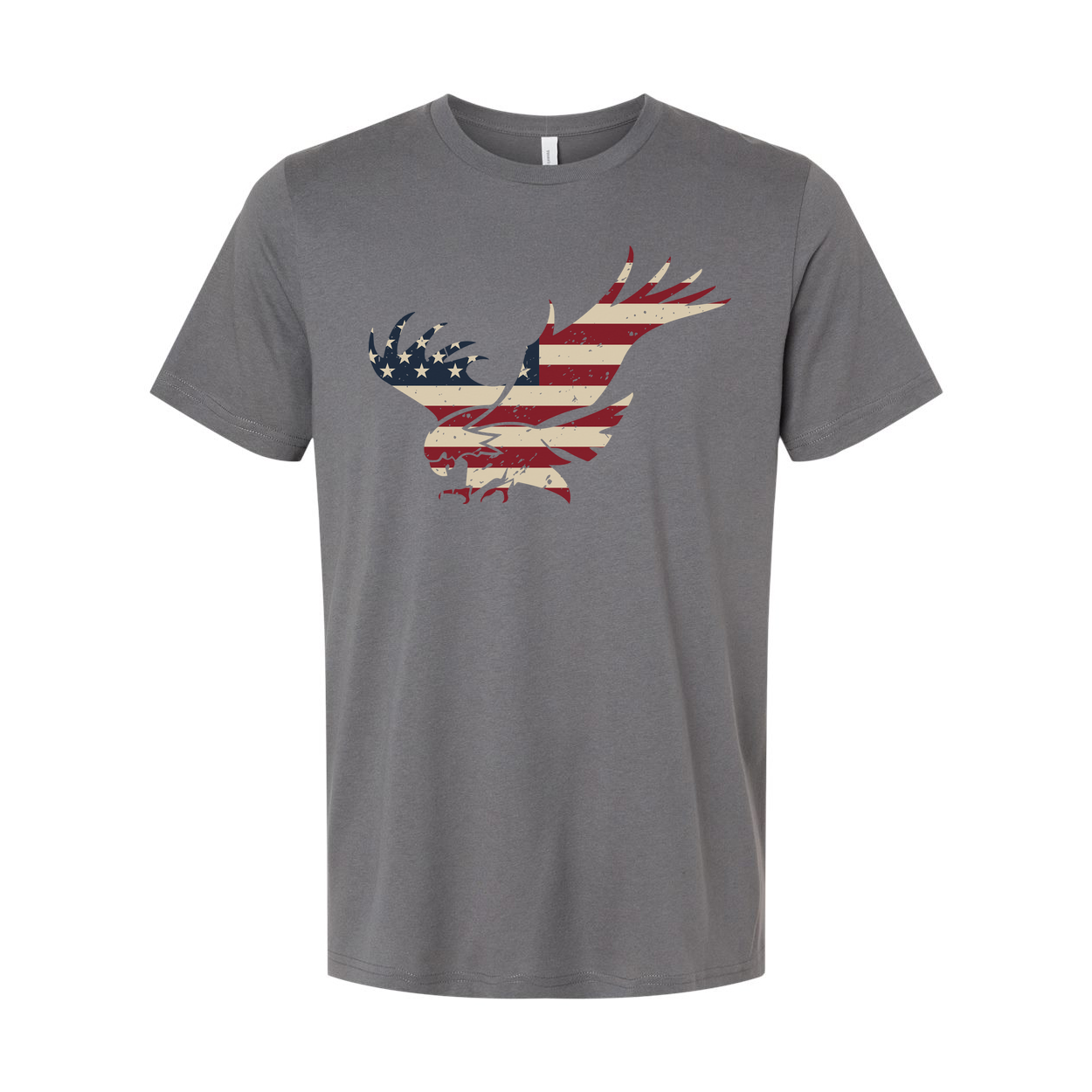 Unisex Short Sleeve Crew Neck T Shirt With Vintage Distressed American Flag Eagle Graphic