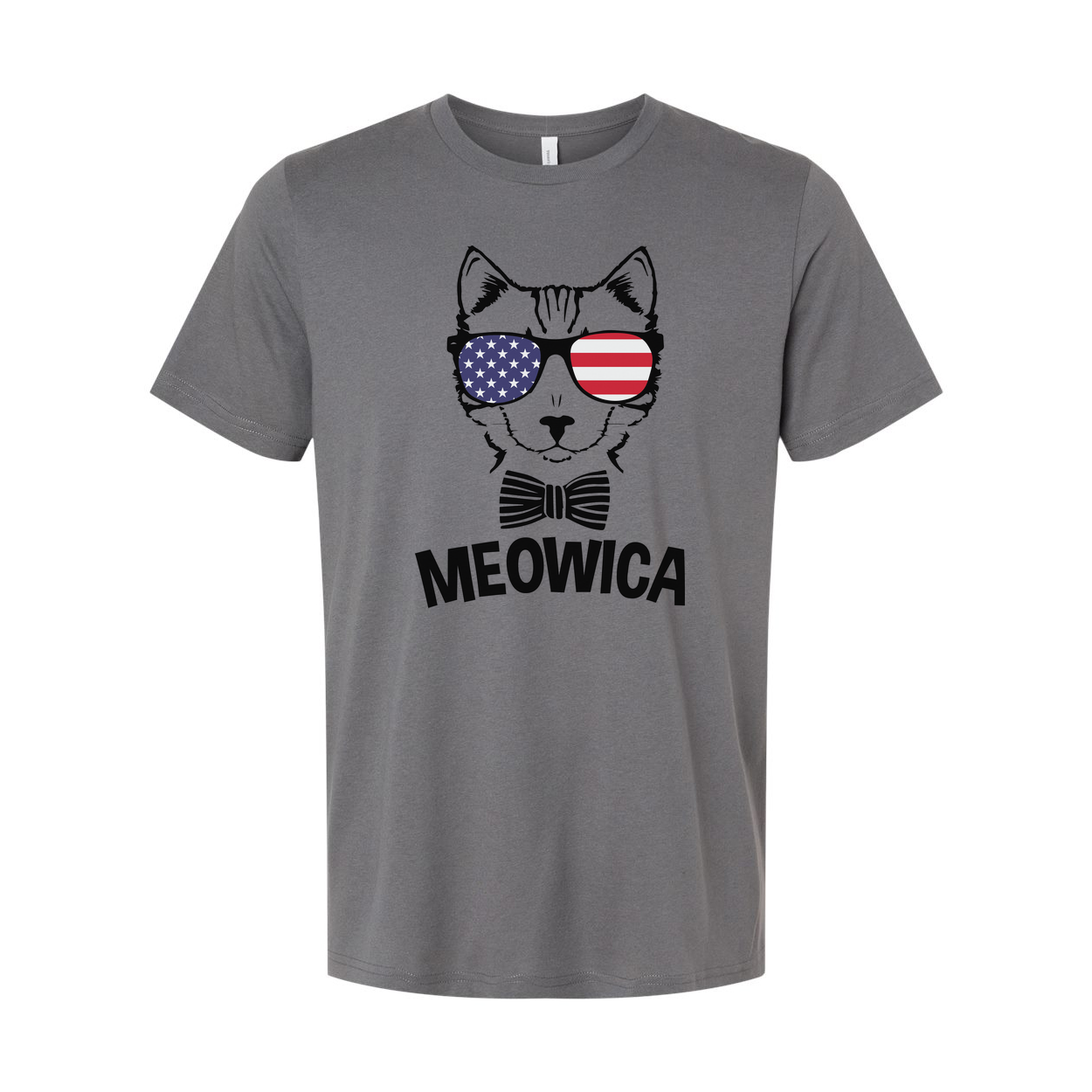 Meowica Cat Graphic T Shirt With American Flag Sunglasses And Bow Tie For USA Pride Apparel
