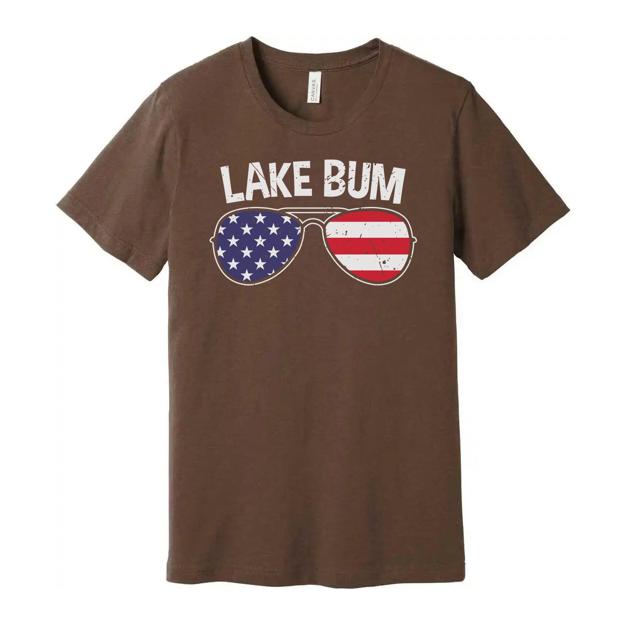 Lake Bum Unisex Crewneck T Shirt With American Flag Sunglasses Graphic Print On Front Design Artwork