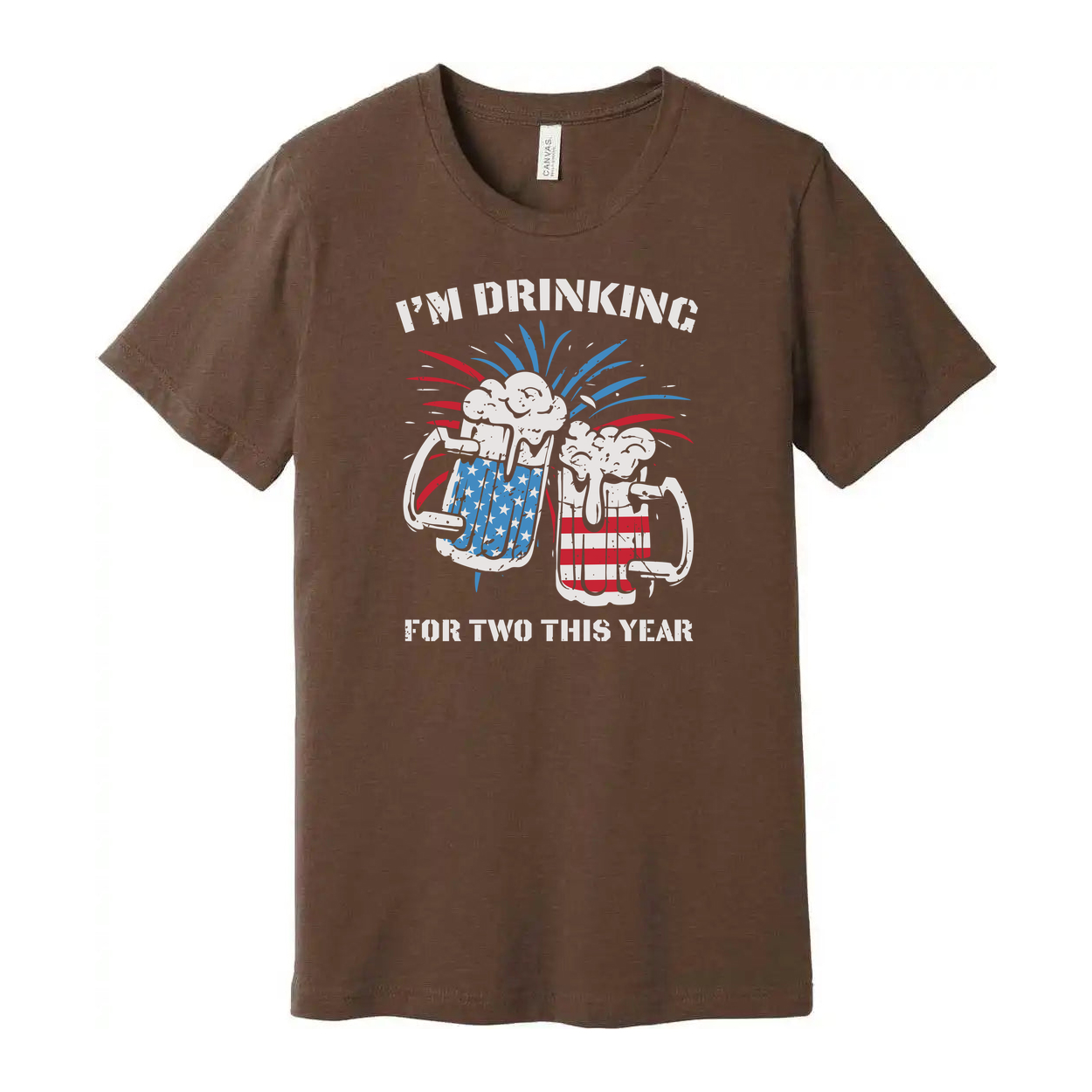 Patriotic Unisex T Shirt With American Flag Themed Beer Mugs And Fireworks Graphic