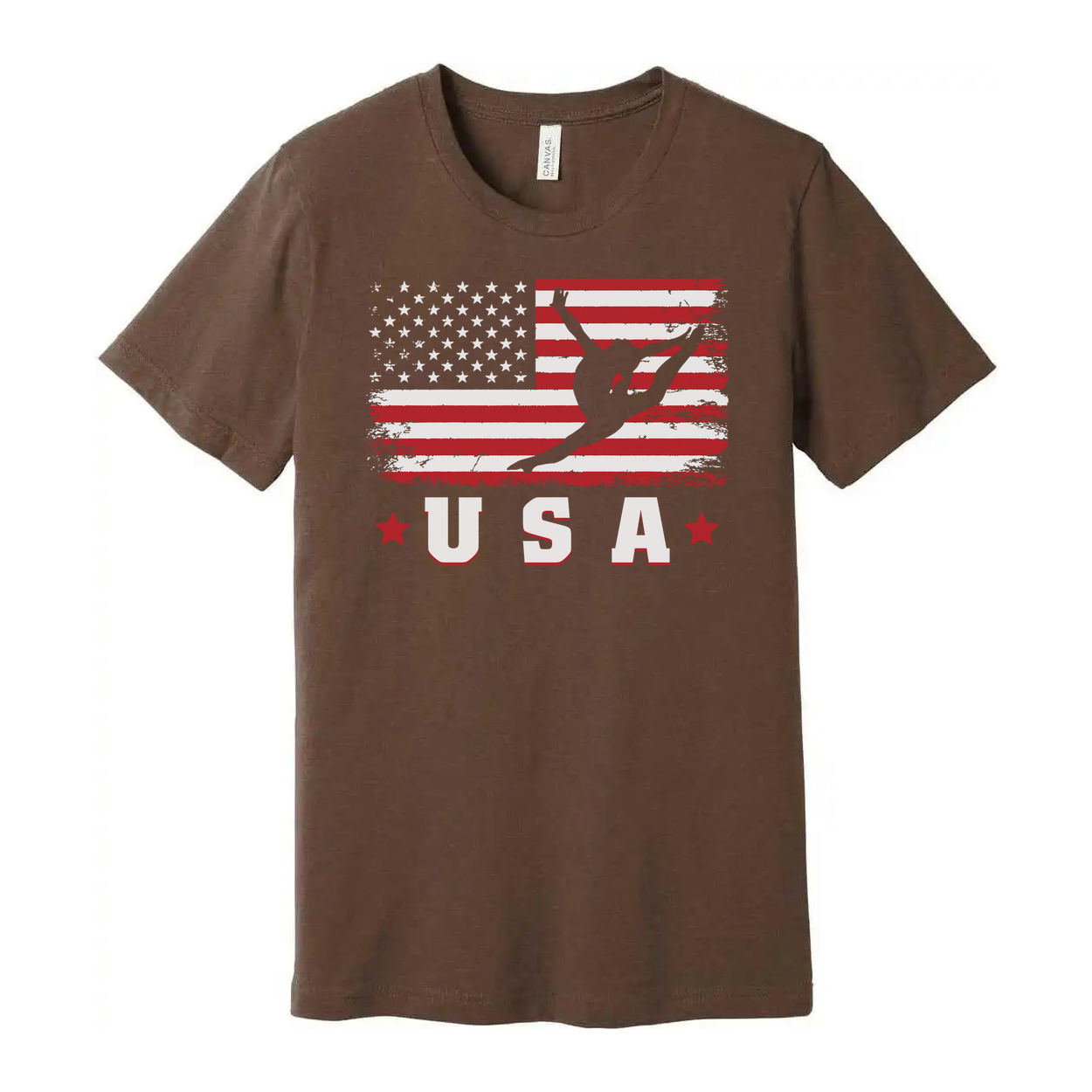 Unisex USA Flag Graphic T Shirt With Distressed Stripes And Dancer Silhouette On Front
