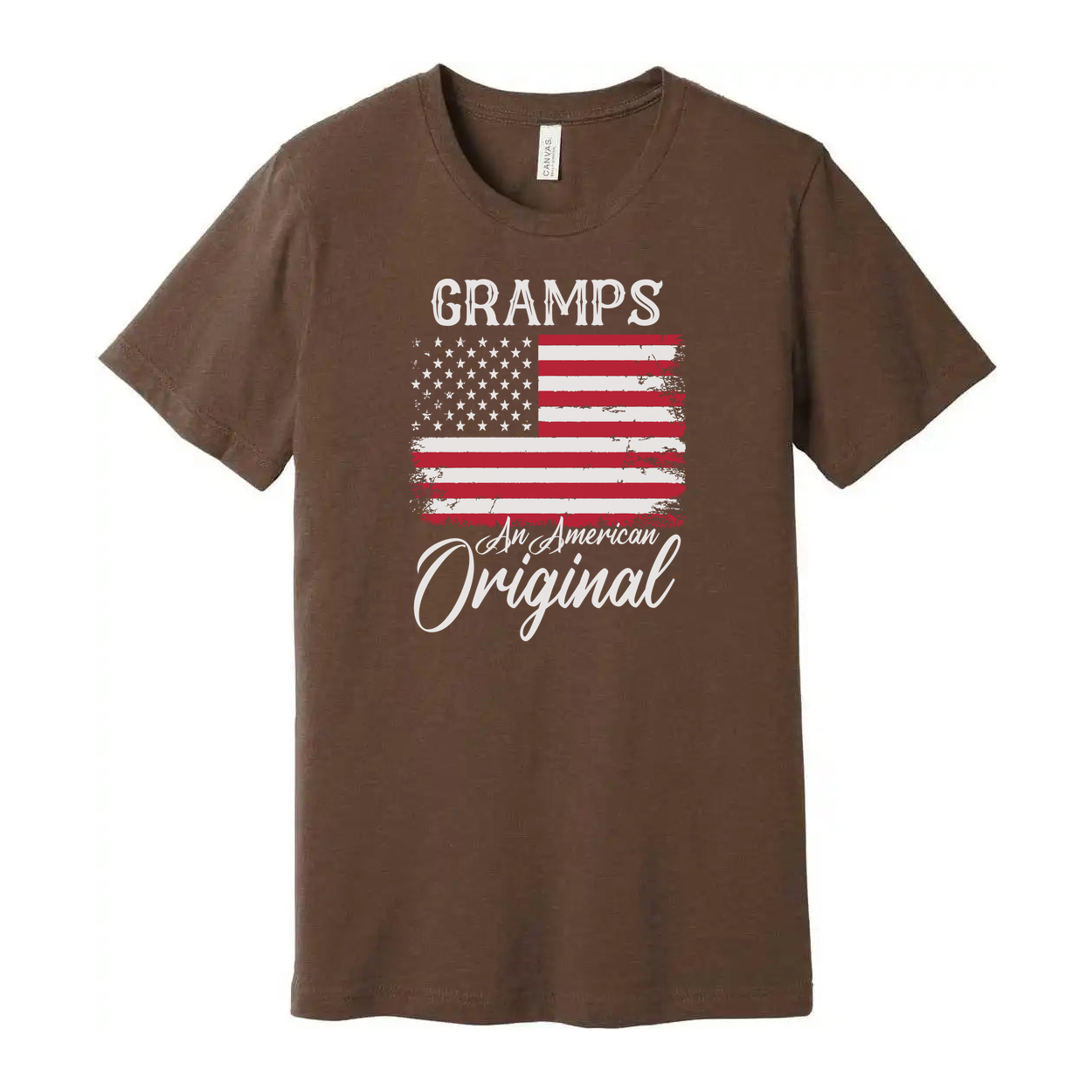 Gramps American Flag Distressed Graphic T Shirt With Original Script Typography For Patriotic Style