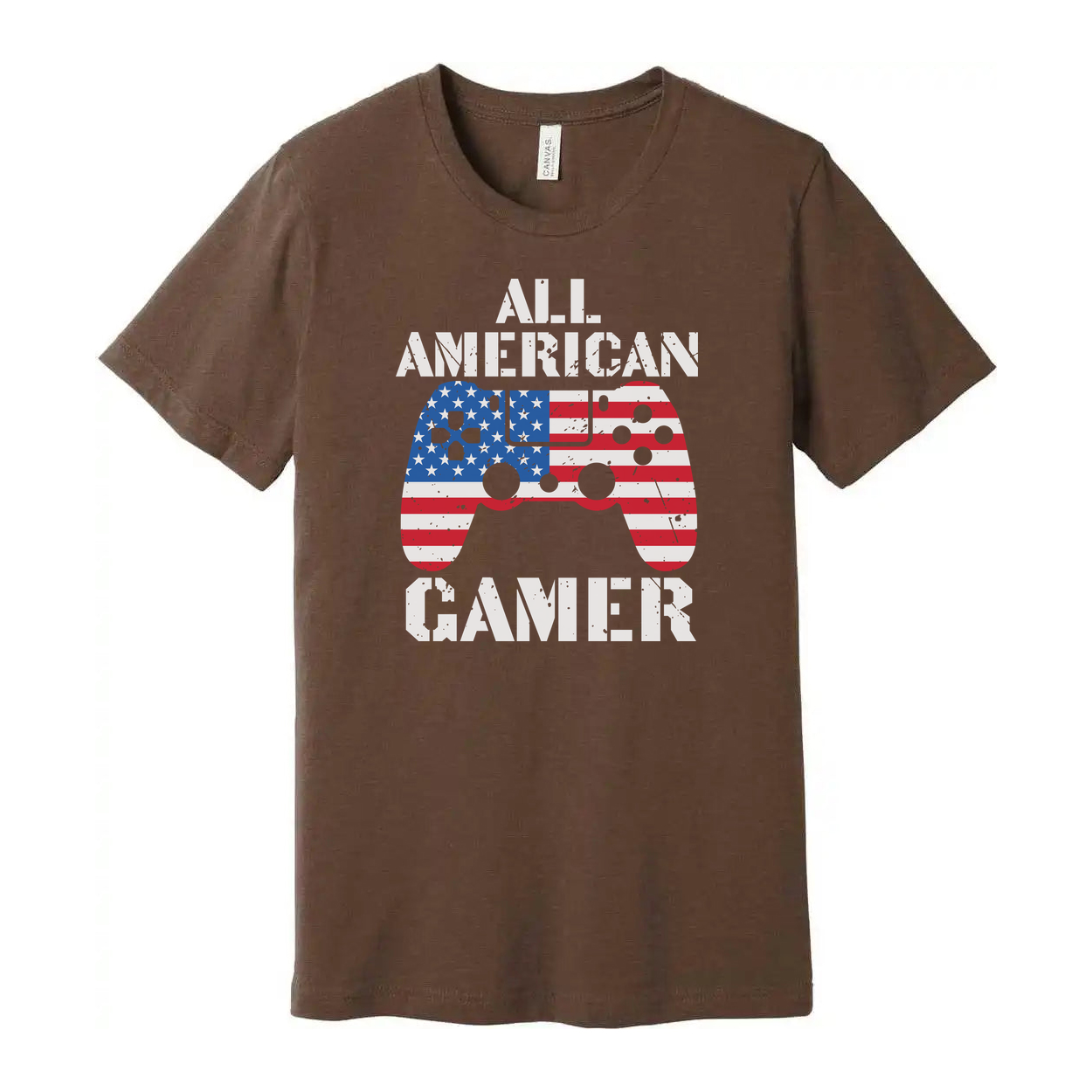 All American Gamer Graphic Tee Showcasing United States Flag Controller Artwork For Gamers