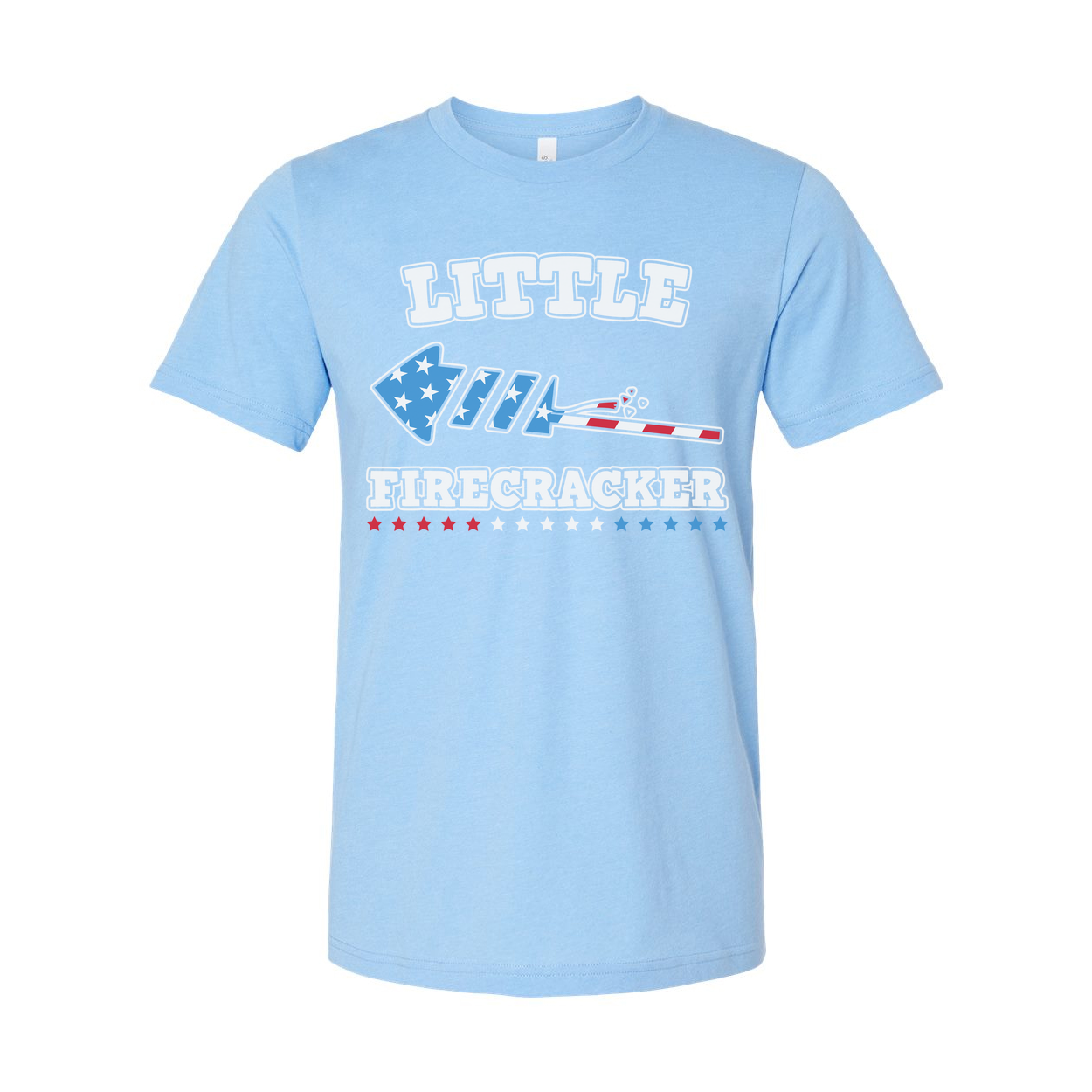 Little Firecracker Patriotic Graphic T Shirt With Stars And Stripes Rocket Design For Unisex