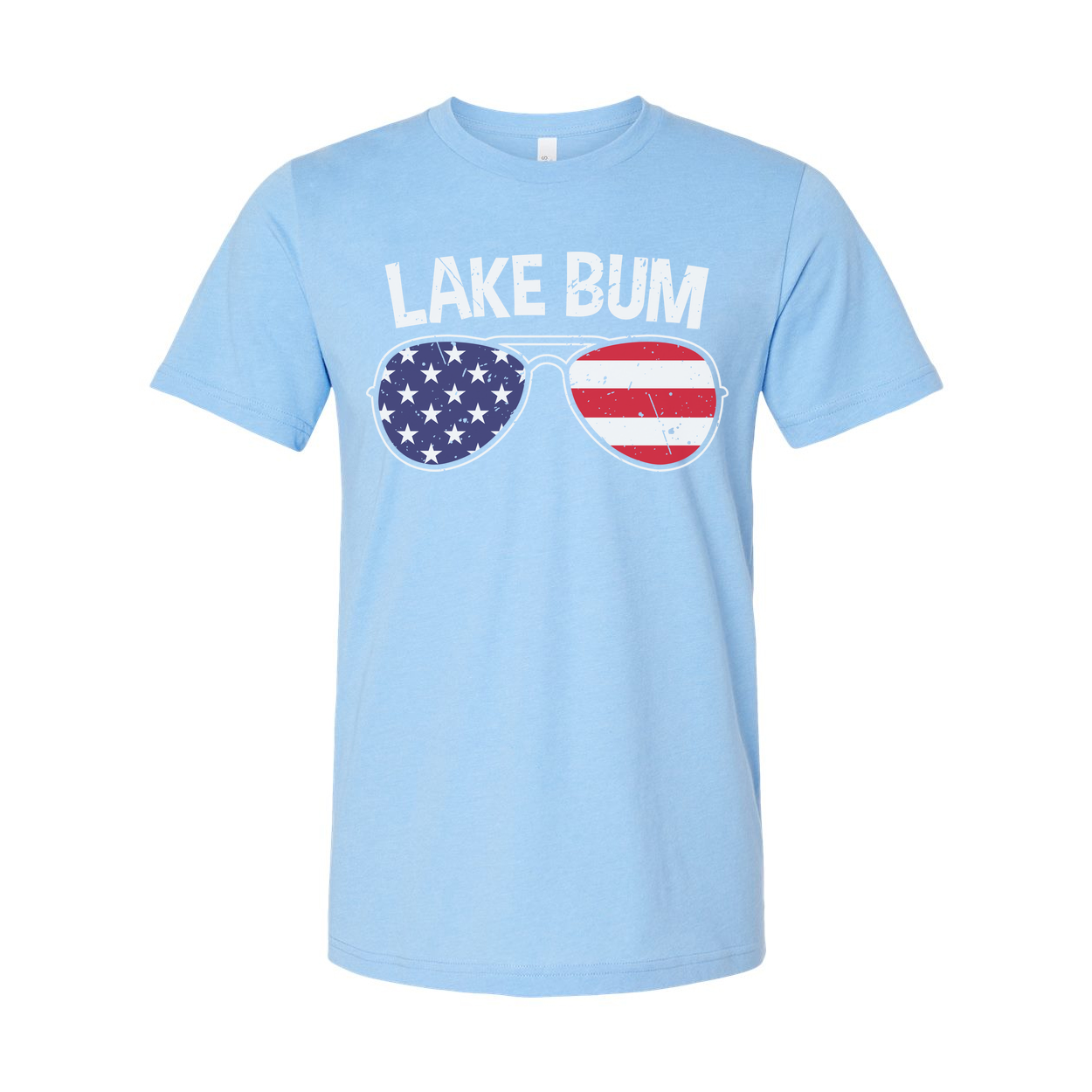 Lake Bum Unisex Crewneck T Shirt With American Flag Sunglasses Graphic Print On Front Design Artwork