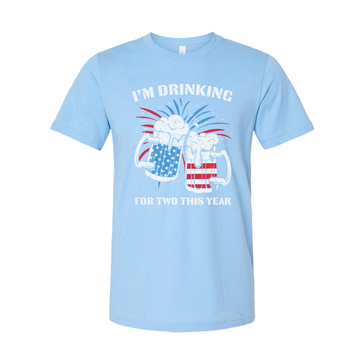 Patriotic Unisex T Shirt With American Flag Themed Beer Mugs And Fireworks Graphic