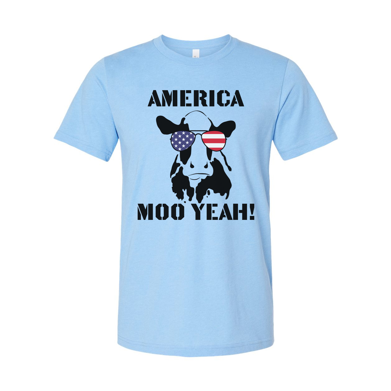 America Moo Yeah Graphic Unisex Tee With Flag Sunglasses Cow Skull Artwork For Men Women