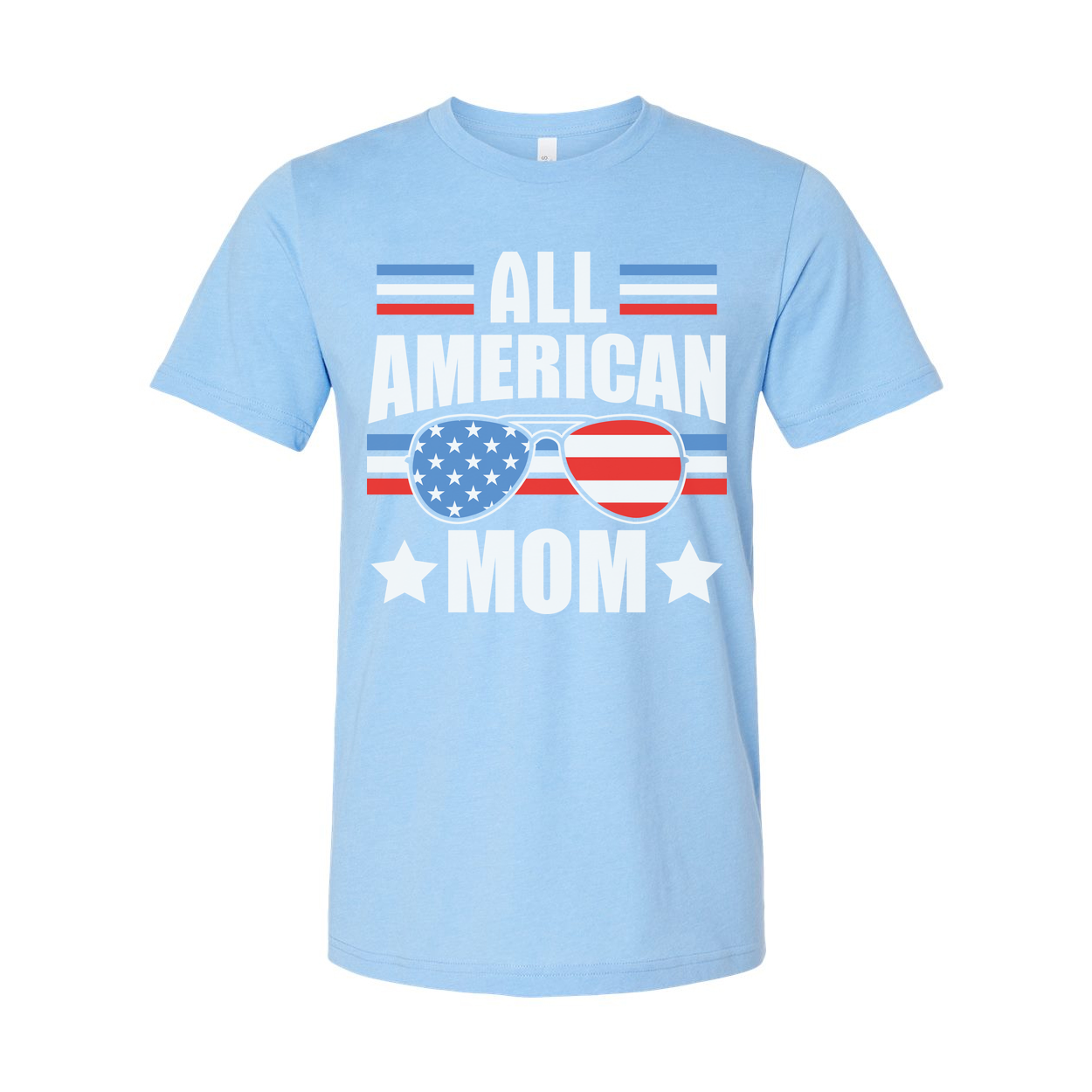 All American Mom Graphic Tee With Stars And Stripes Sunglasses Print On Front For Patriotic Fans