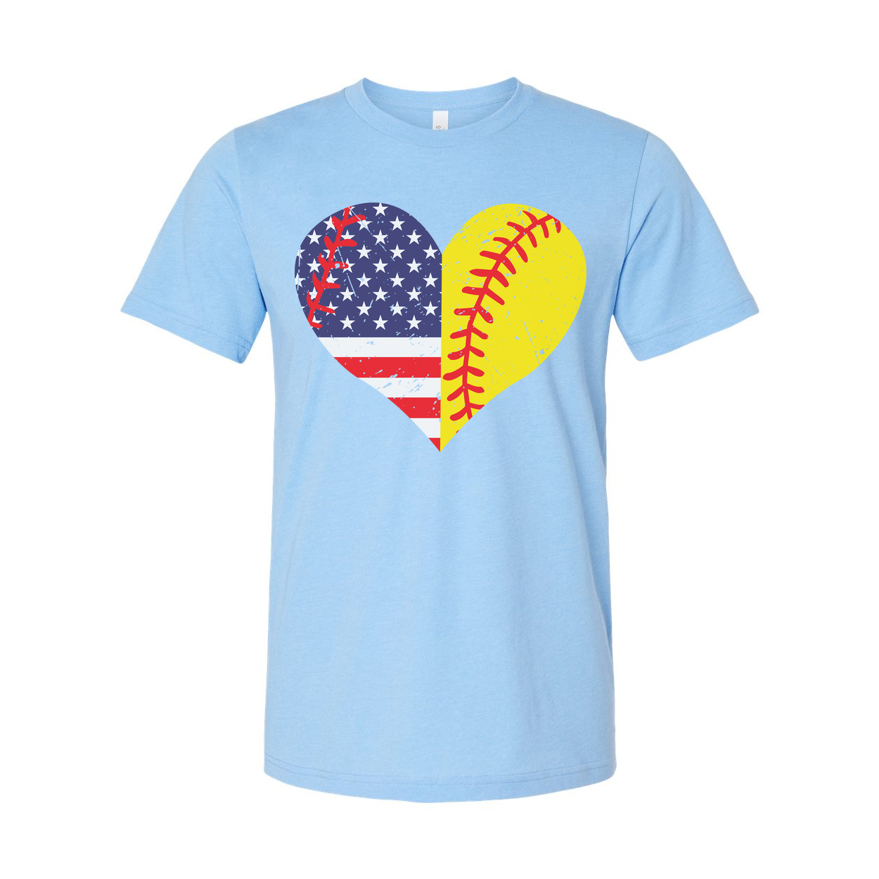 Heart Shape American Flag And Softball Graphic Tee
