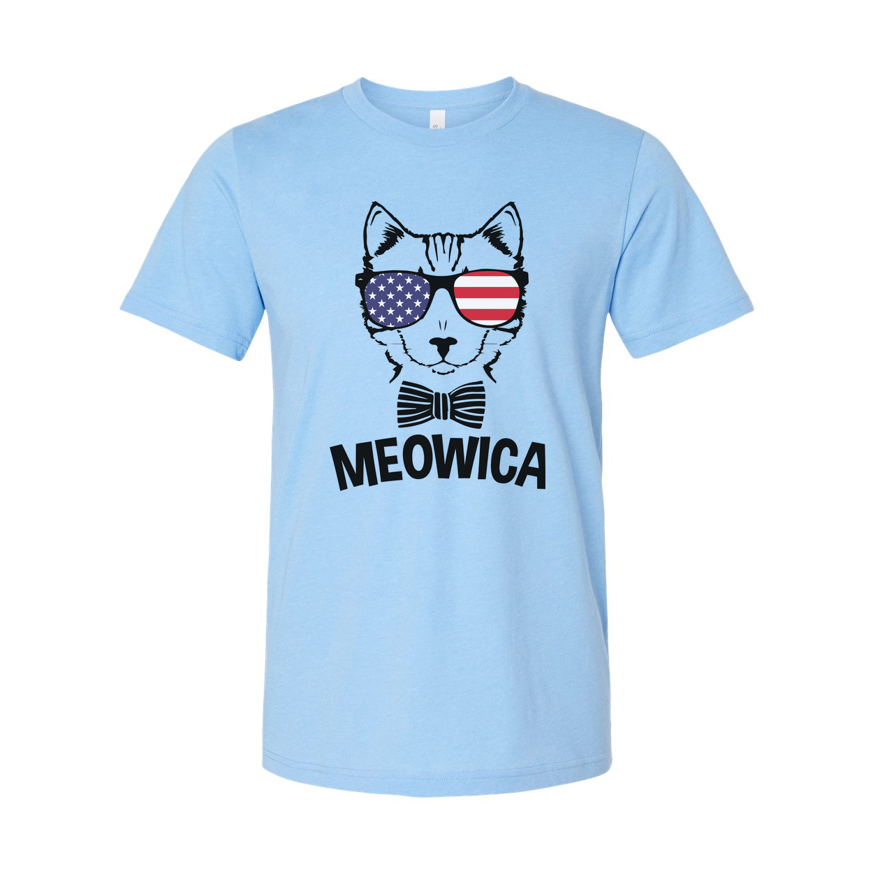 Meowica Cat Graphic T Shirt With American Flag Sunglasses And Bow Tie For USA Pride Apparel