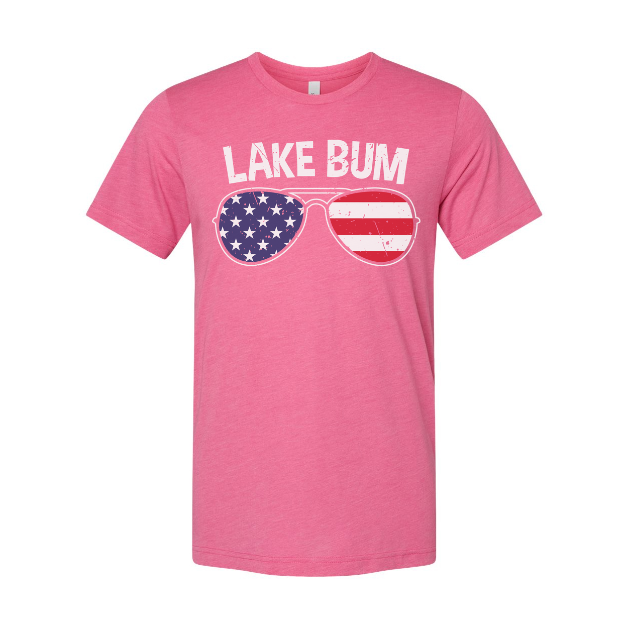 Lake Bum Unisex Crewneck T Shirt With American Flag Sunglasses Graphic Print On Front Design Artwork