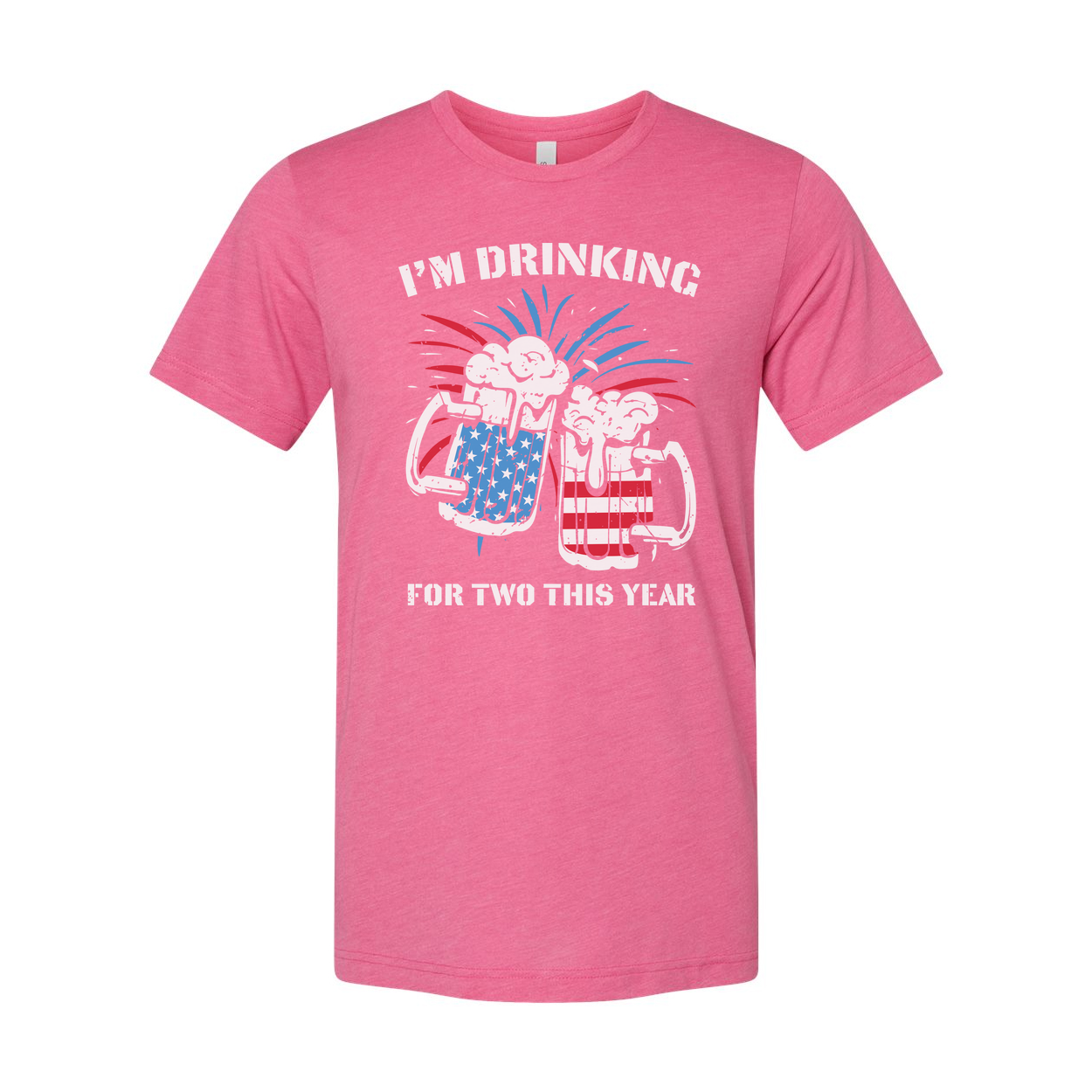 Patriotic Unisex T Shirt With American Flag Themed Beer Mugs And Fireworks Graphic