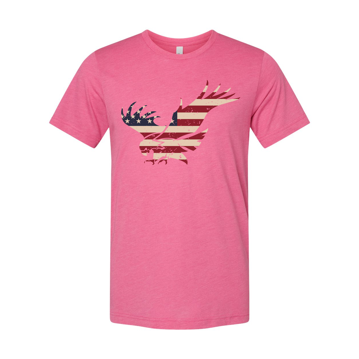 Unisex Short Sleeve Crew Neck T Shirt With Vintage Distressed American Flag Eagle Graphic