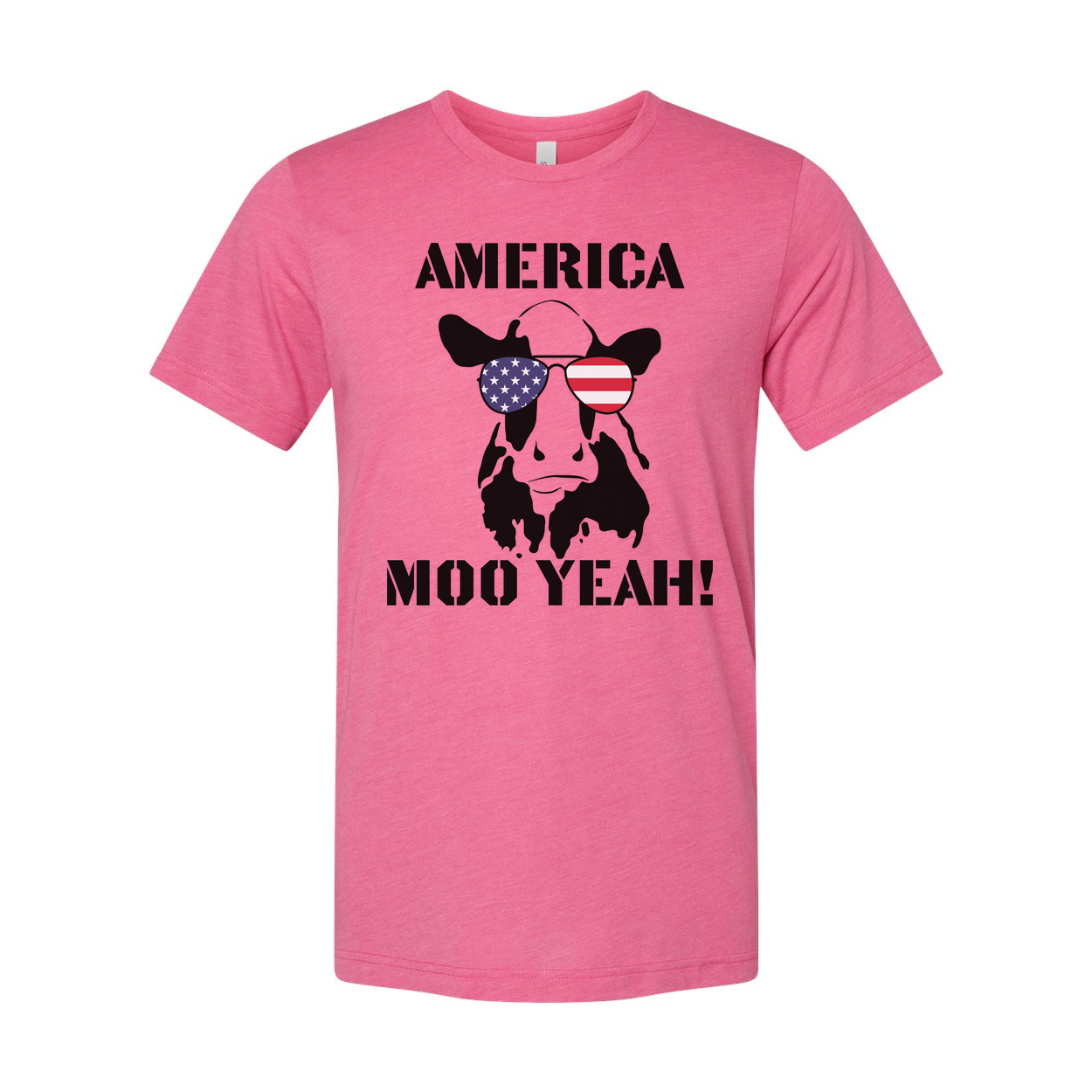 America Moo Yeah Graphic Unisex Tee With Flag Sunglasses Cow Skull Artwork For Men Women