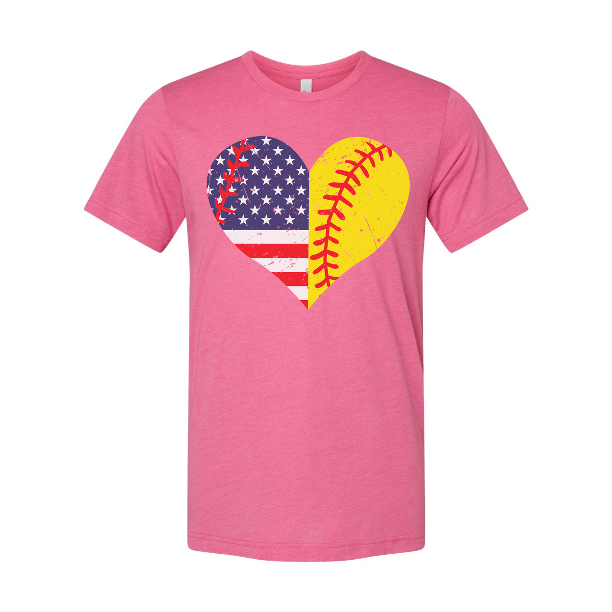 Heart Shape American Flag And Softball Graphic Tee