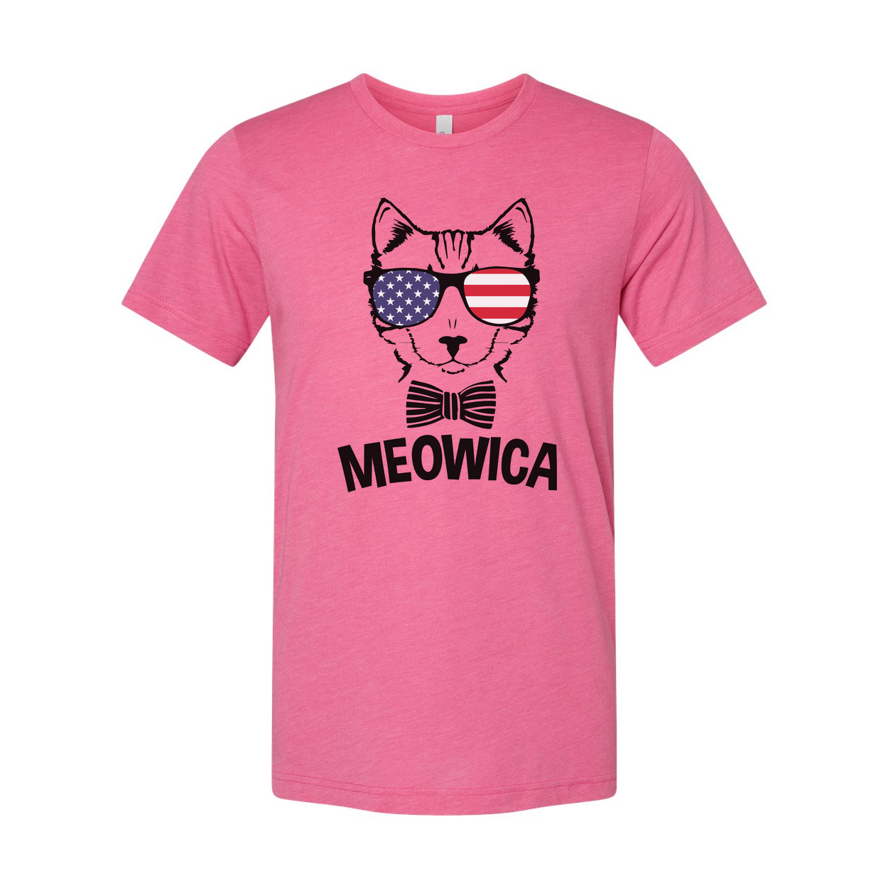 Meowica Cat Graphic T Shirt With American Flag Sunglasses And Bow Tie For USA Pride Apparel