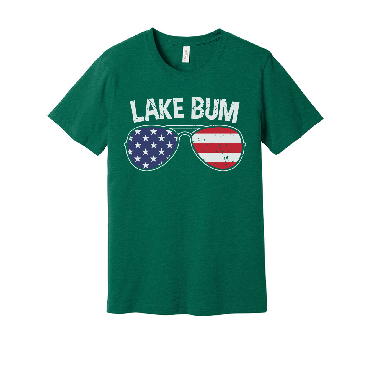 Lake Bum Unisex Crewneck T Shirt With American Flag Sunglasses Graphic Print On Front Design Artwork