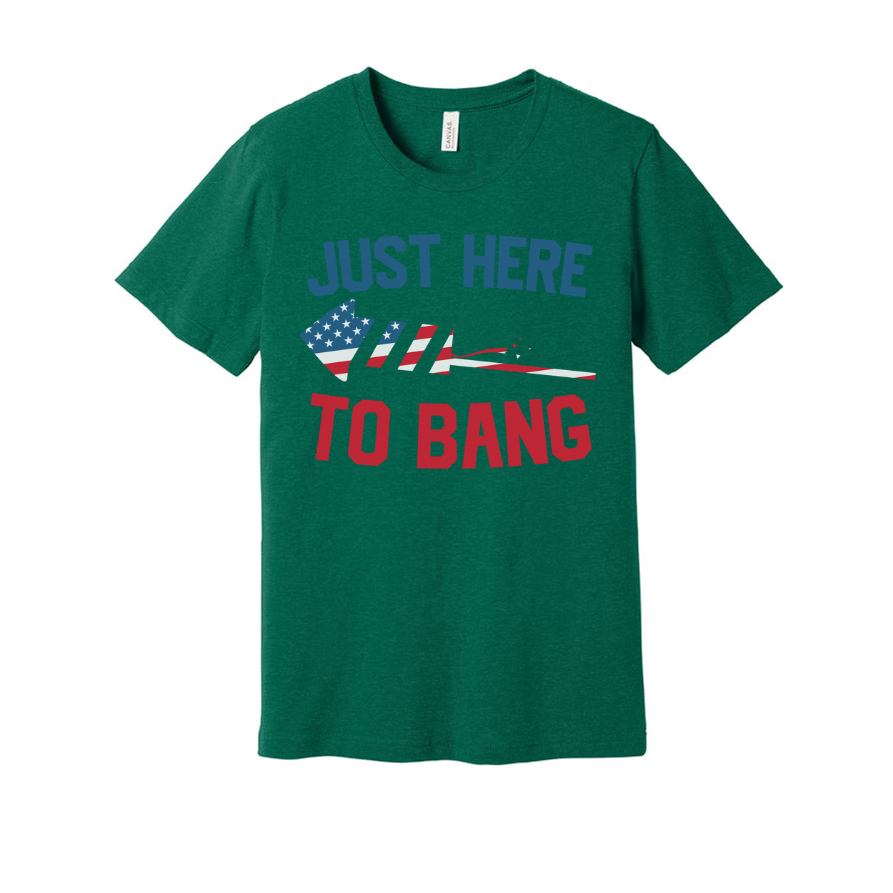 Just Here To Bang Unisex Patriotic Tee With American Flag Graphics For Everyday Wear