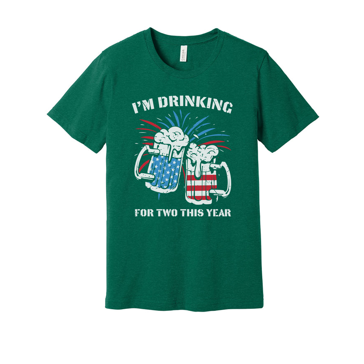 Patriotic Unisex T Shirt With American Flag Themed Beer Mugs And Fireworks Graphic