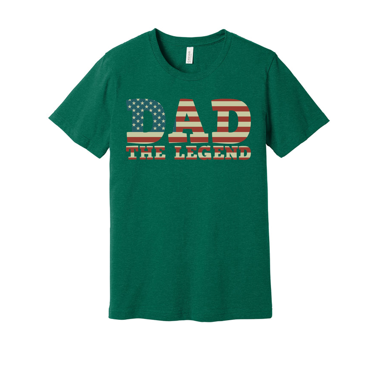 Dad The Legend American Flag Letters Unisex Graphic Tee With Patriotic USA Flag Pattern Short Sleeve