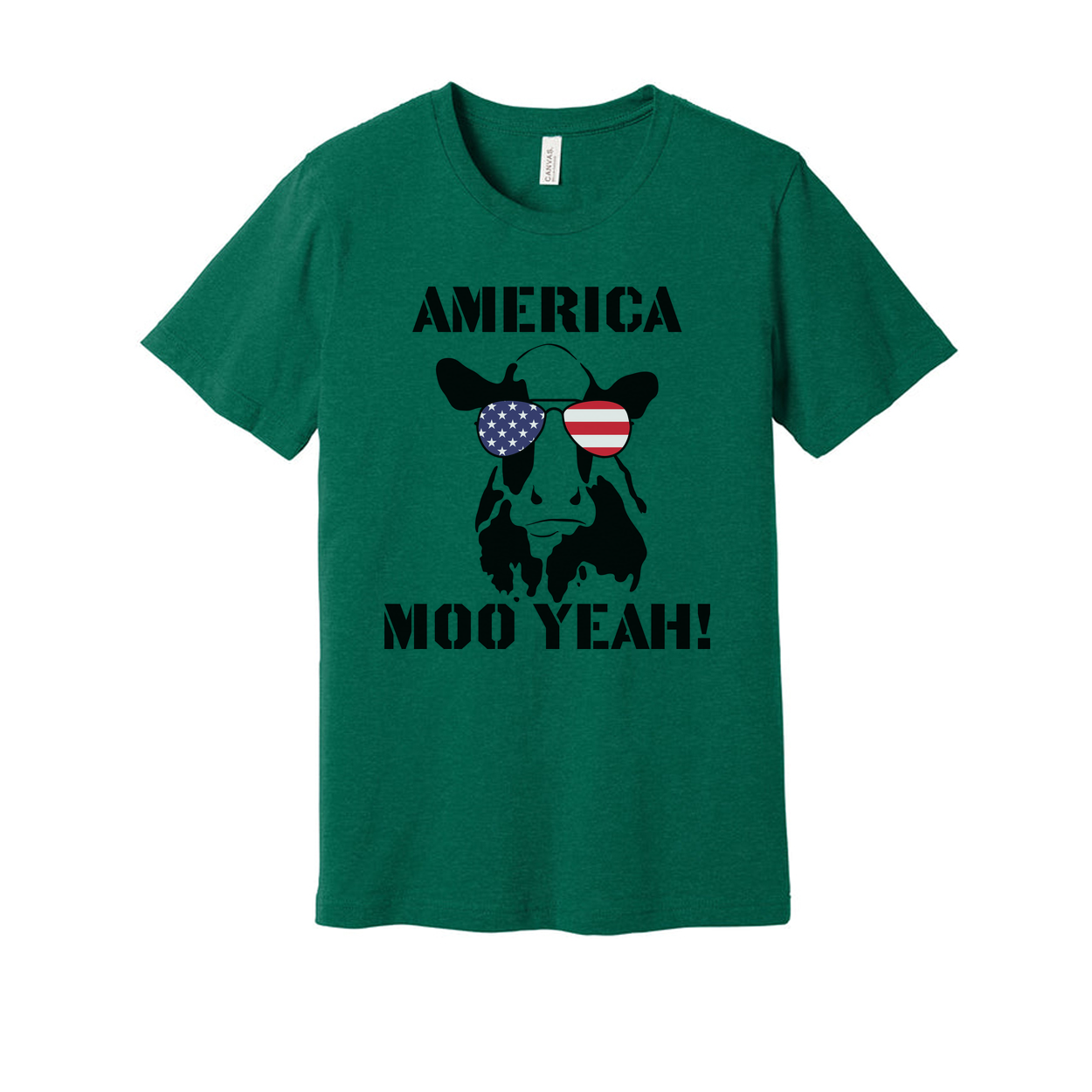 America Moo Yeah Graphic Unisex Tee With Flag Sunglasses Cow Skull Artwork For Men Women