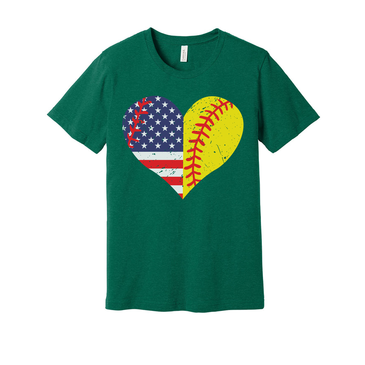 Heart Shape American Flag And Softball Graphic Tee
