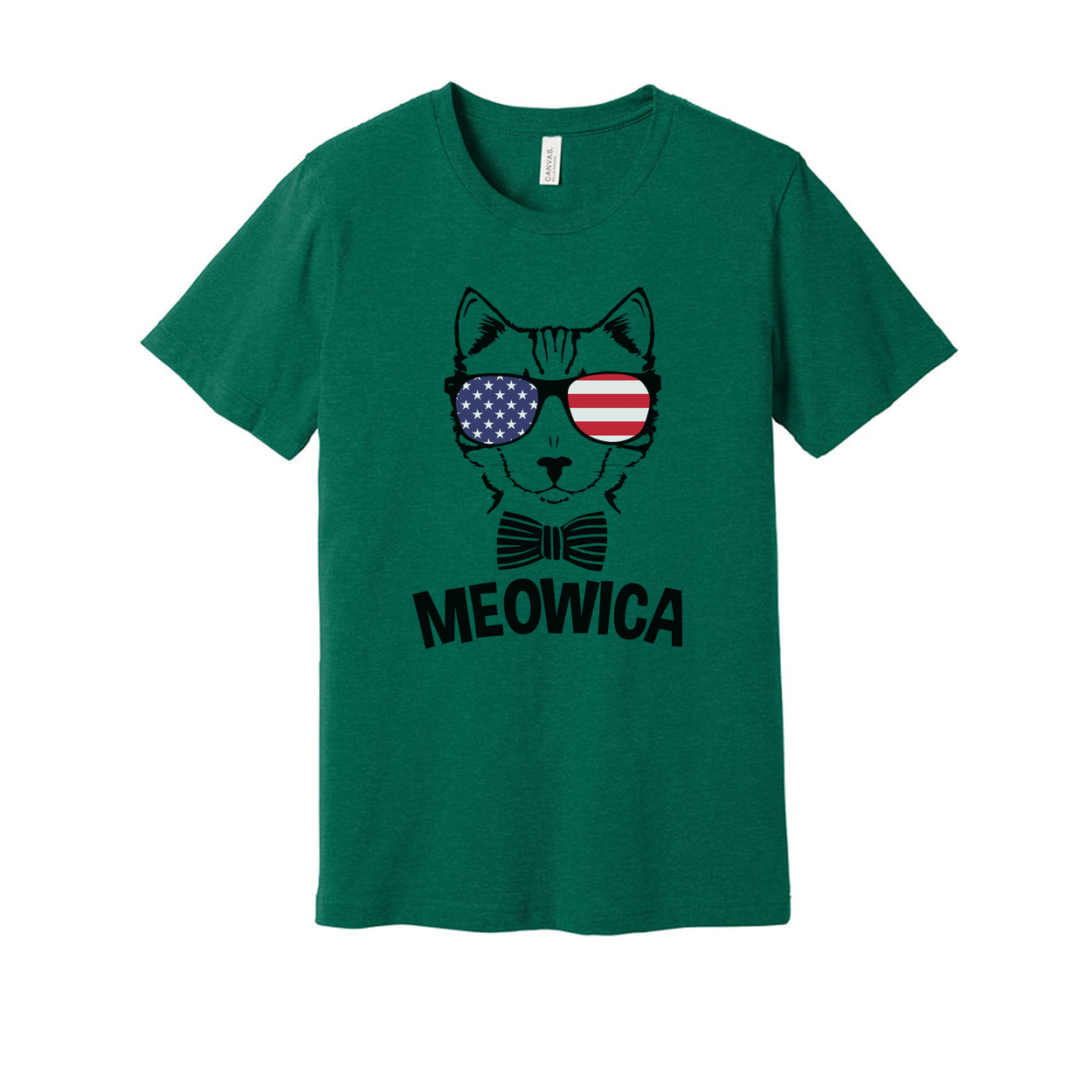 Meowica Cat Graphic T Shirt With American Flag Sunglasses And Bow Tie For USA Pride Apparel