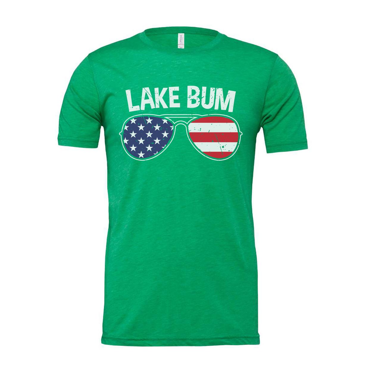 Lake Bum Unisex Crewneck T Shirt With American Flag Sunglasses Graphic Print On Front Design Artwork