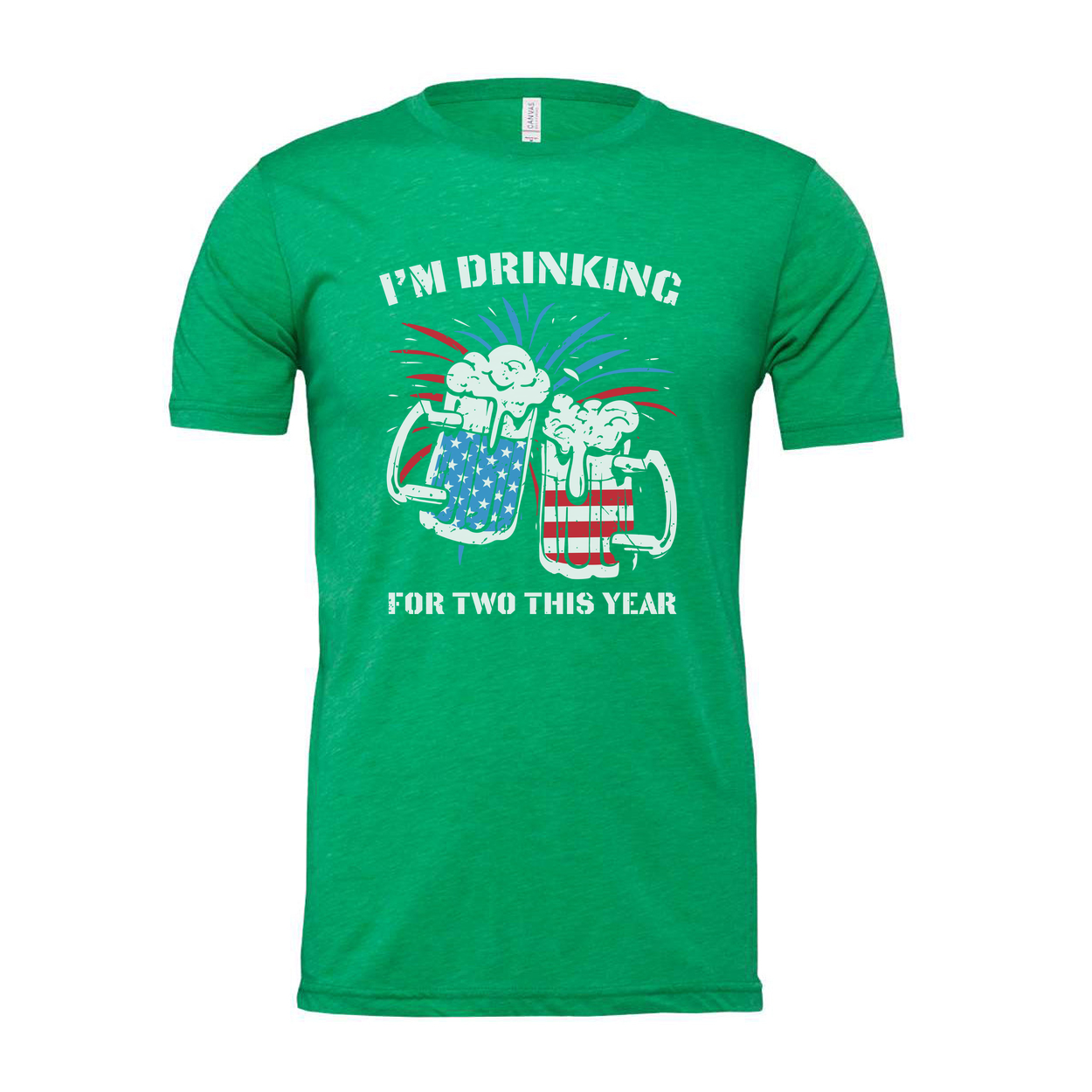 Patriotic Unisex T Shirt With American Flag Themed Beer Mugs And Fireworks Graphic