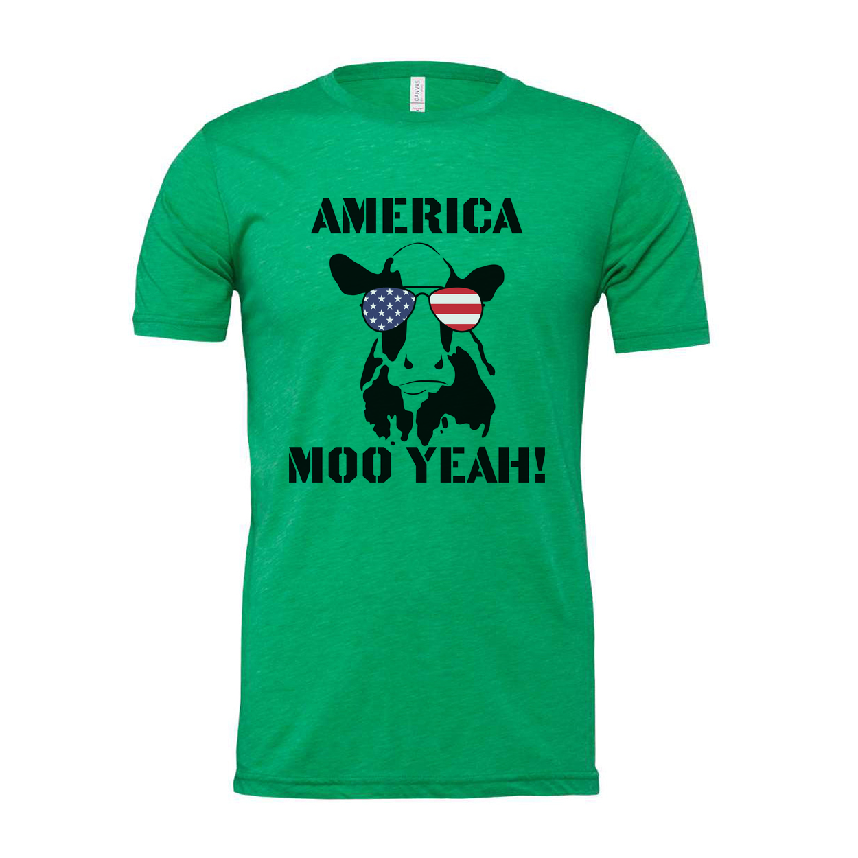 America Moo Yeah Graphic Unisex Tee With Flag Sunglasses Cow Skull Artwork For Men Women