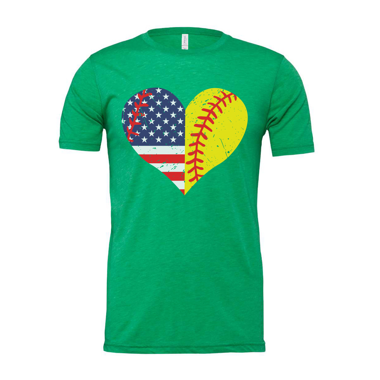 Heart Shape American Flag And Softball Graphic Tee